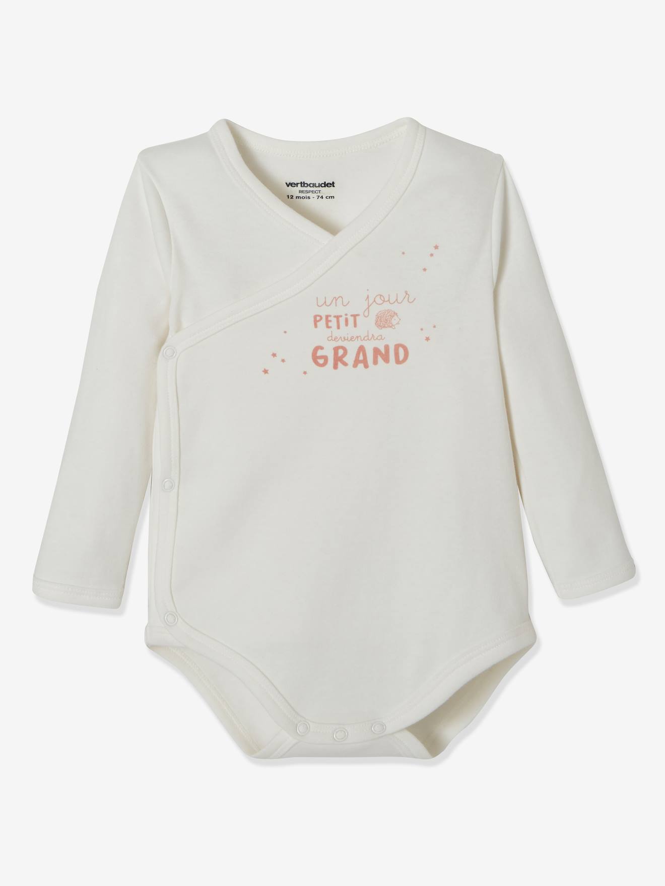Lot de 3 bodies manches longues en coton bio ouverture naissance ivoire