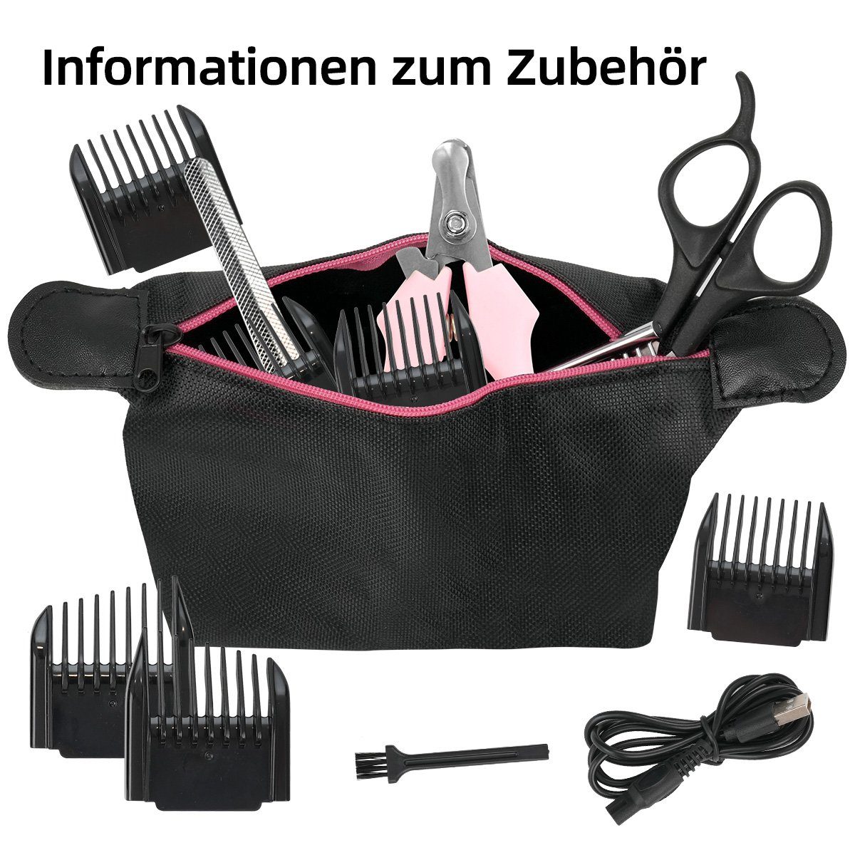 7Magic Hundeschermaschine Pferdeschermaschine, Multifunktionstrimmer, mit Ladeanzeige, Aufbewahrungstasche, Haarschneider für Haustiere, Katzenhaarschneider