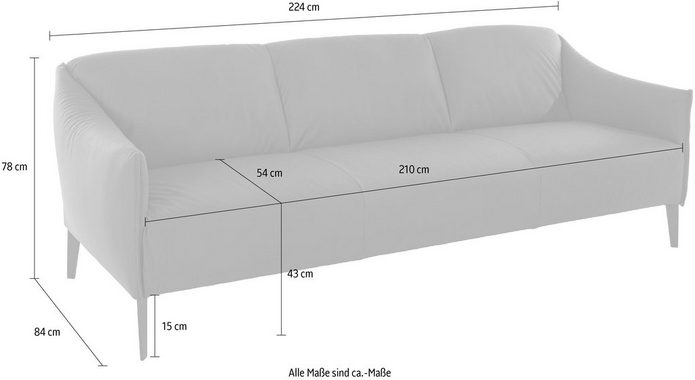 W.SCHILLIG 3-Sitzer sally, mit Metallfüßen in Schwarz pulverbeschichtet, Breite 224 cm