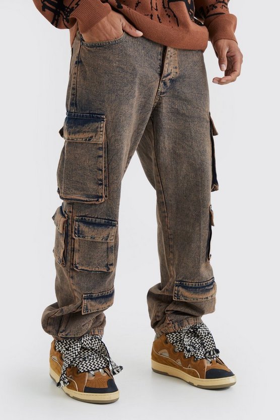 Lockere Cargo-Jeans mit Acid-Waschung