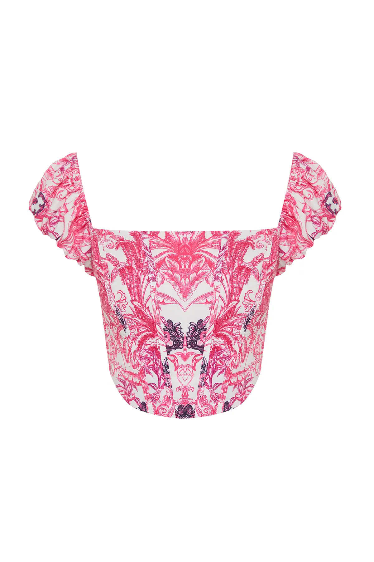 Trendyol Collection  Rosa-mehrfarbiges, bauchfreies, gefüttertes Korsett mit detailliertem Popeline-Bustier mit Blumenmuster TPRSS23BS00063