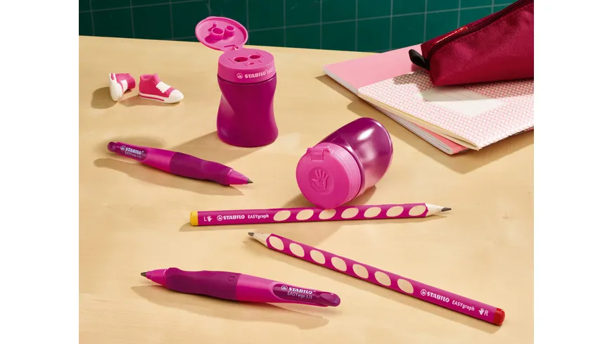 STABILO Ergonomischer Dosen-Spitzer für Linkshänder - STABILO EASYsharpener - 3 in 1 - pink