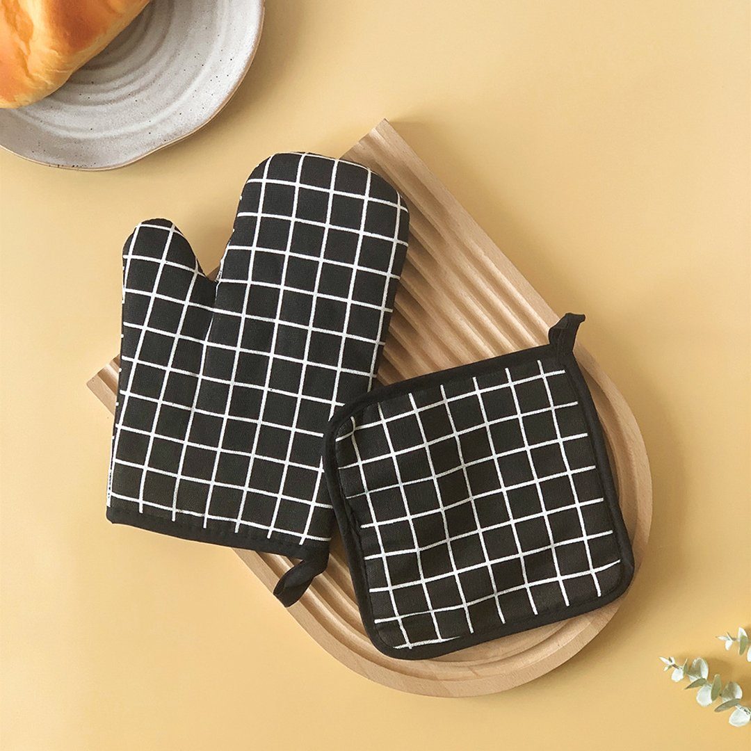 YANN Topfhandschuhe Ofenhandschuhe und isolierende Unterlagen für das Grillen, (Backen und Grillen (4-teiliges Set), rutschfeste Kochhandschuhe für das Kochen