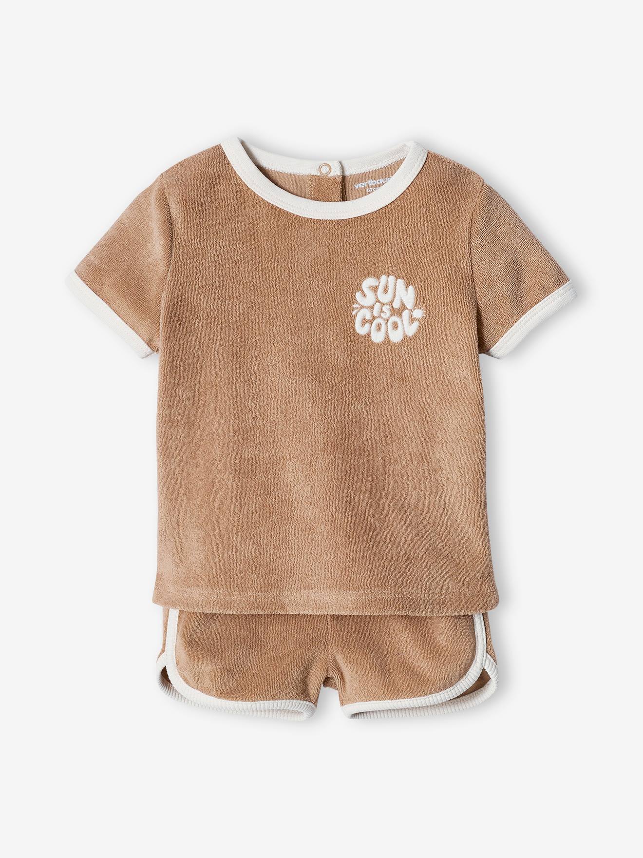 Vertbaudet Baby-Set aus Frottee: T-Shirt & Shorts - graubeige