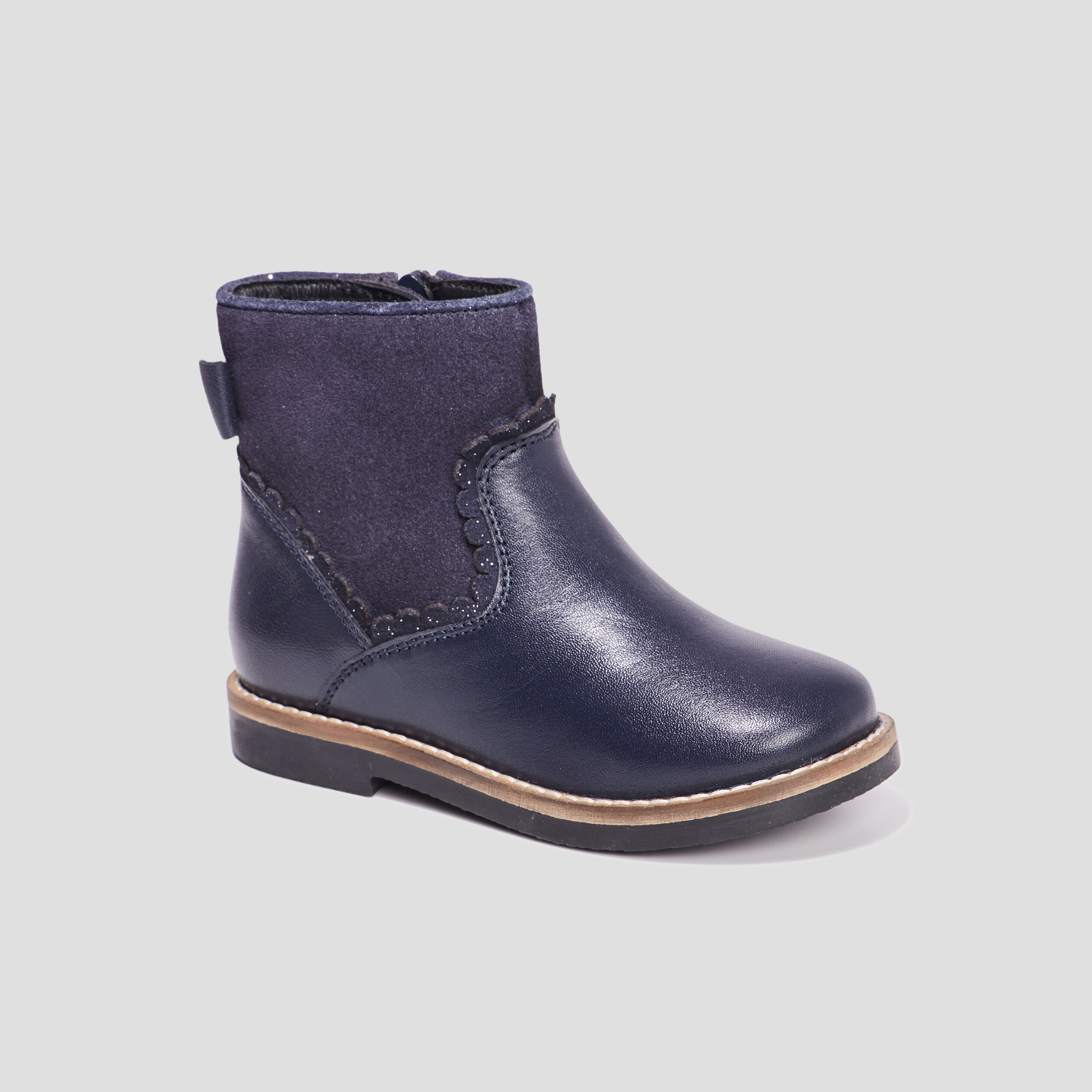 Bottines avec noeuds en cuir bleu fille | La Halle