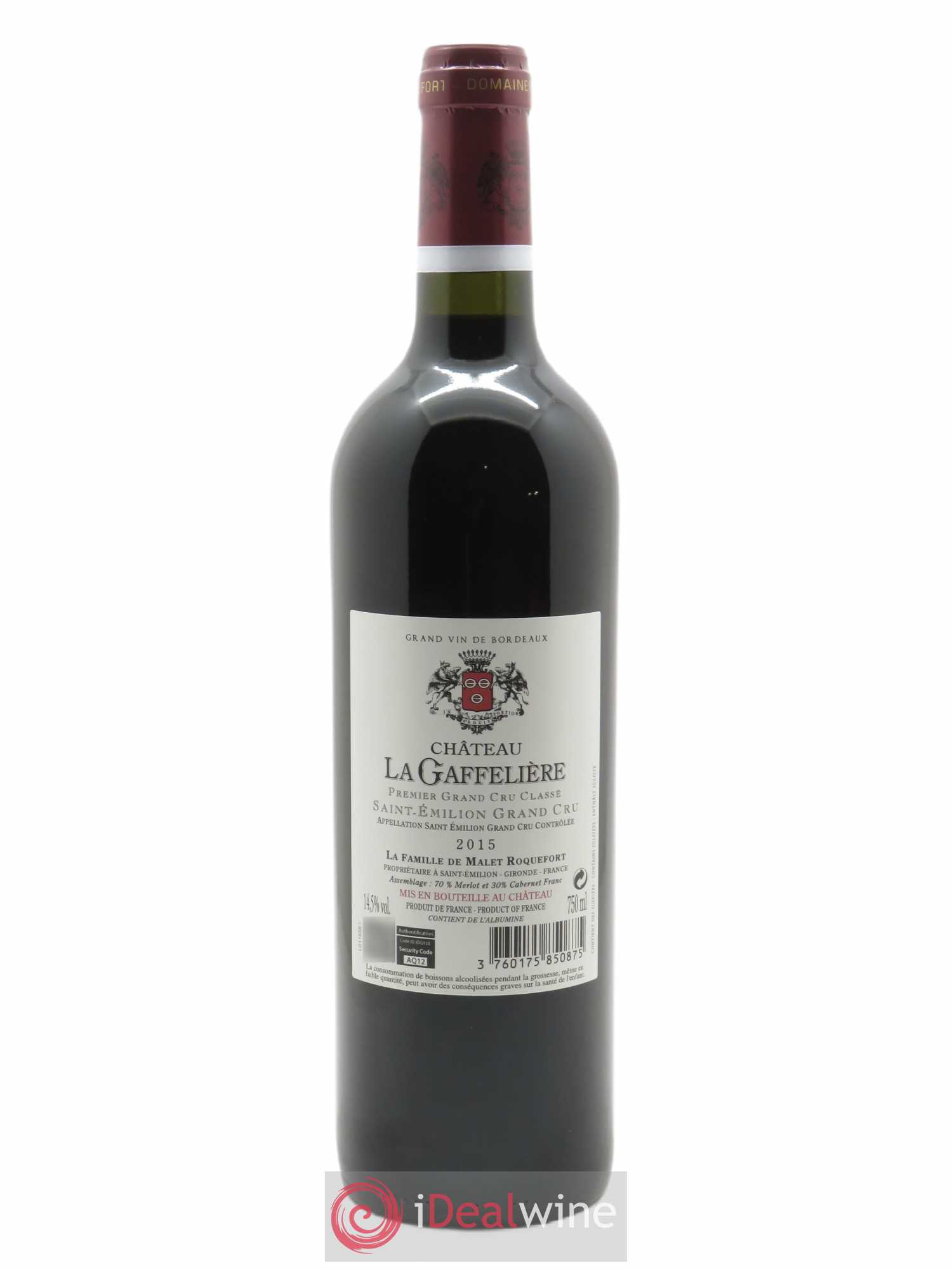 Château la Gaffelière 1er Grand Cru Classé B  2015 - Lot de 1 Bouteille