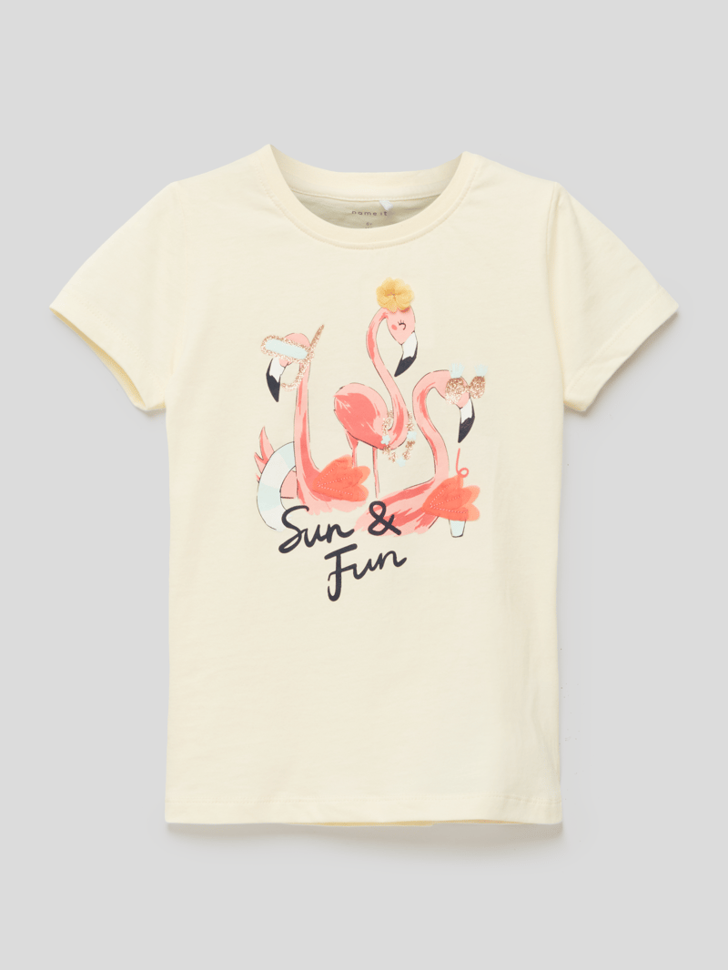 T-Shirt mit Motiv-Print in hellgelb