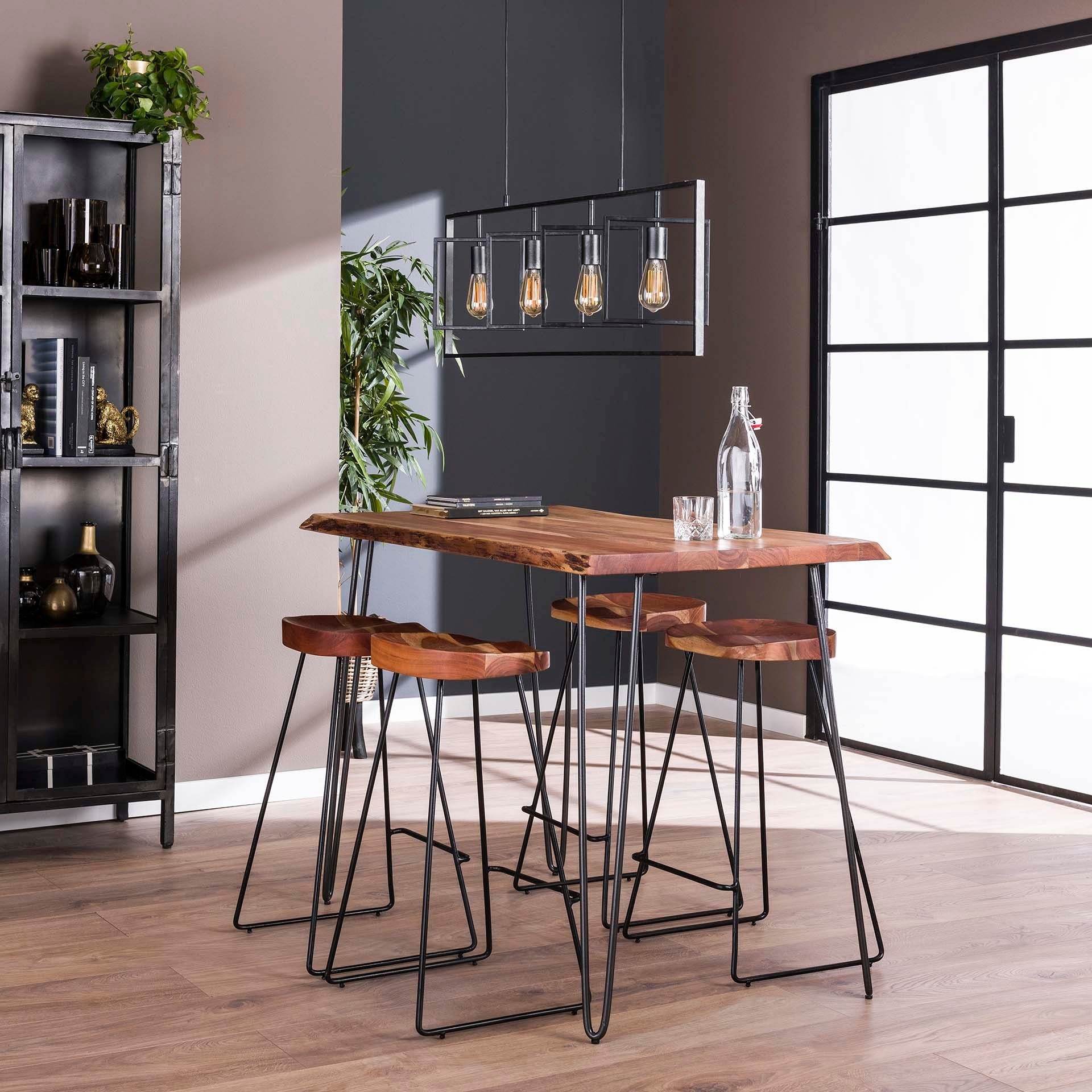 LEVEN Lifestyle Bartisch Stehtisch NEDE Industrial 130 x 70 mit Baumkante Akazie