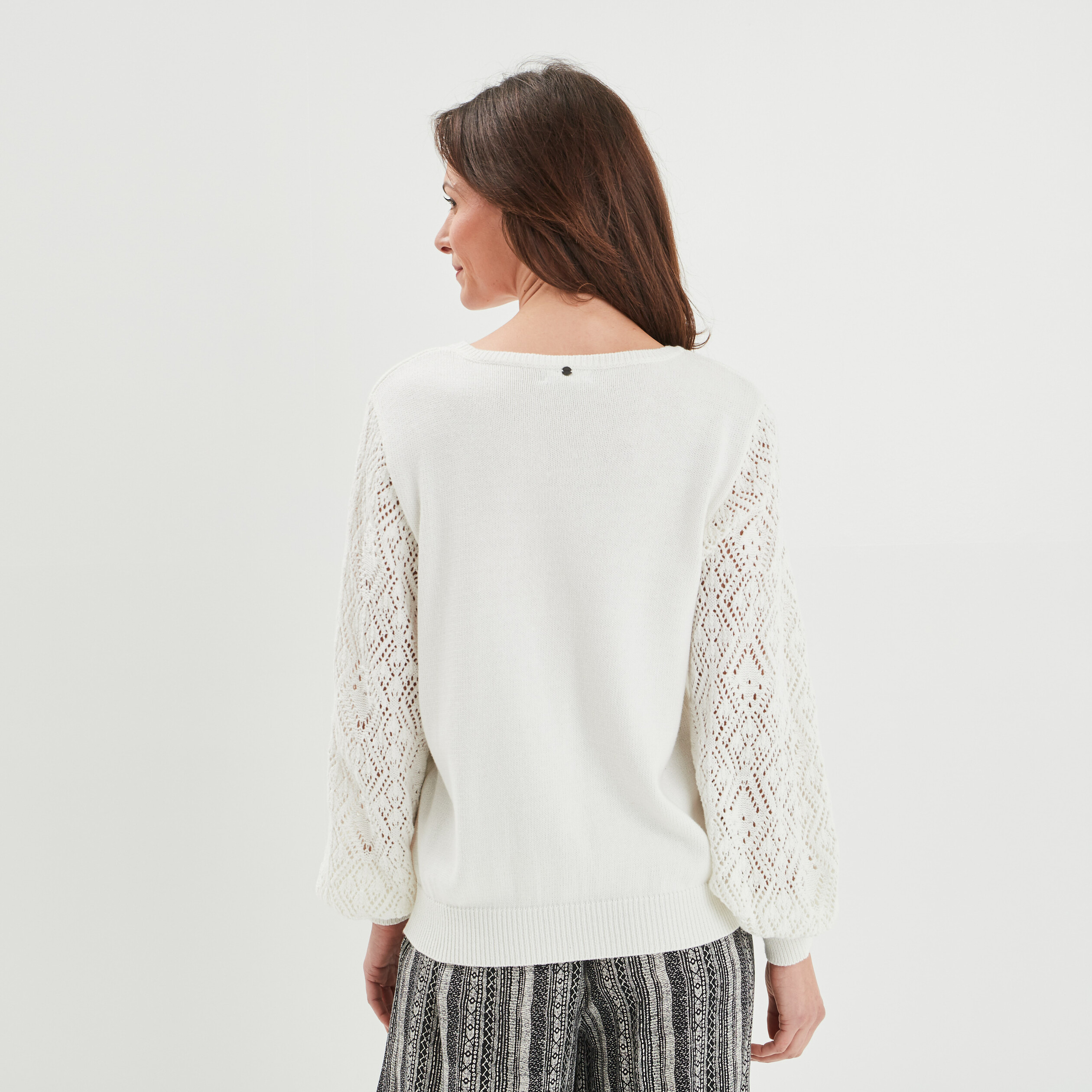 Pull manches longues en macramé Liberto ivoire femme | La Halle