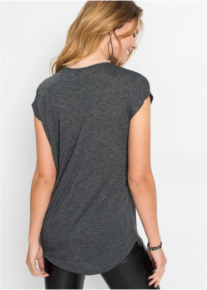 Longshirt mit silbernem Druck