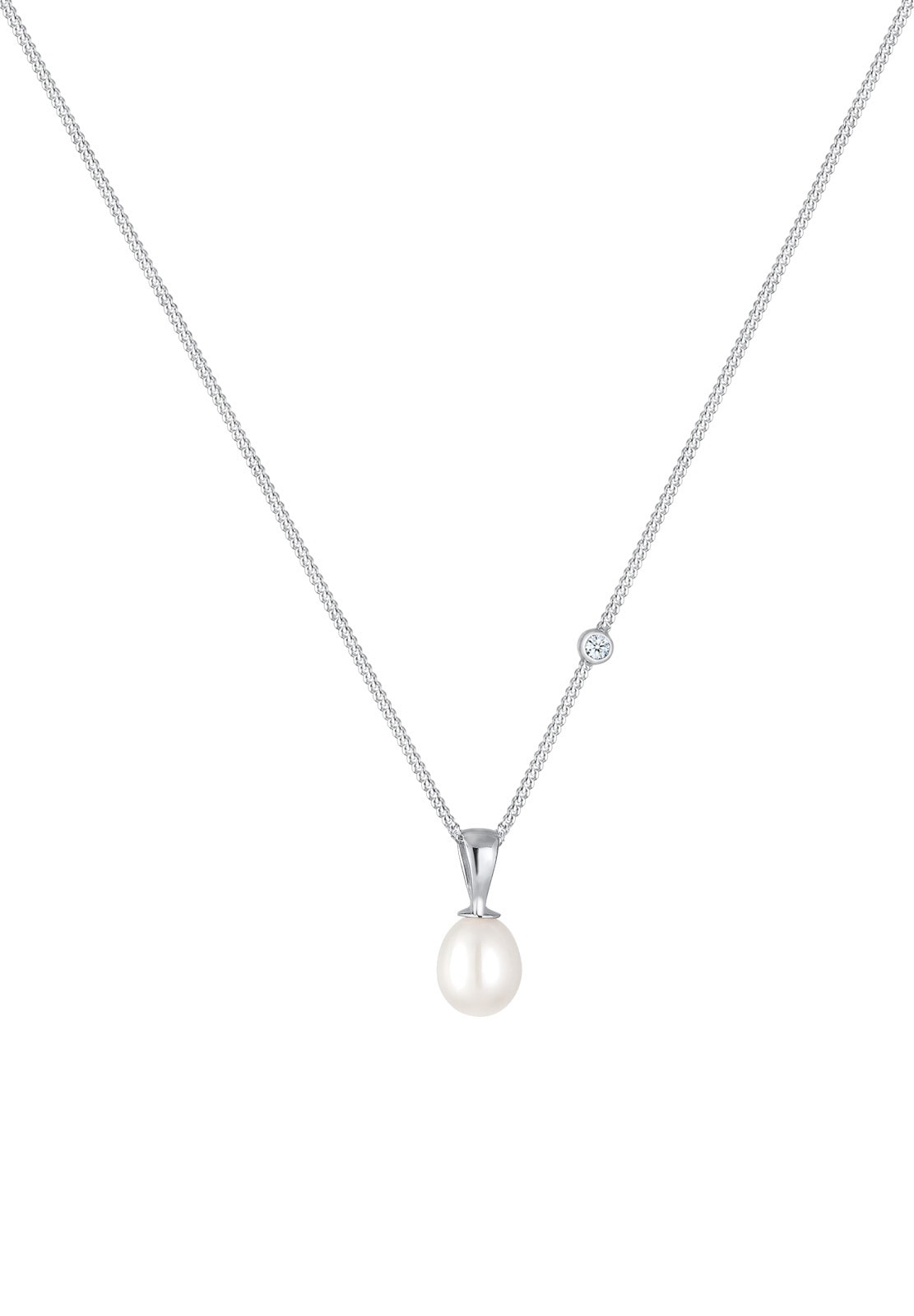 Elli DIAMONDS moteriškas elegantiškas ašaros formos pakabukas su gėlavandeniais kultivuotais perlais ir deimantu (0,03 ct.) iš sidabro (925/1000)