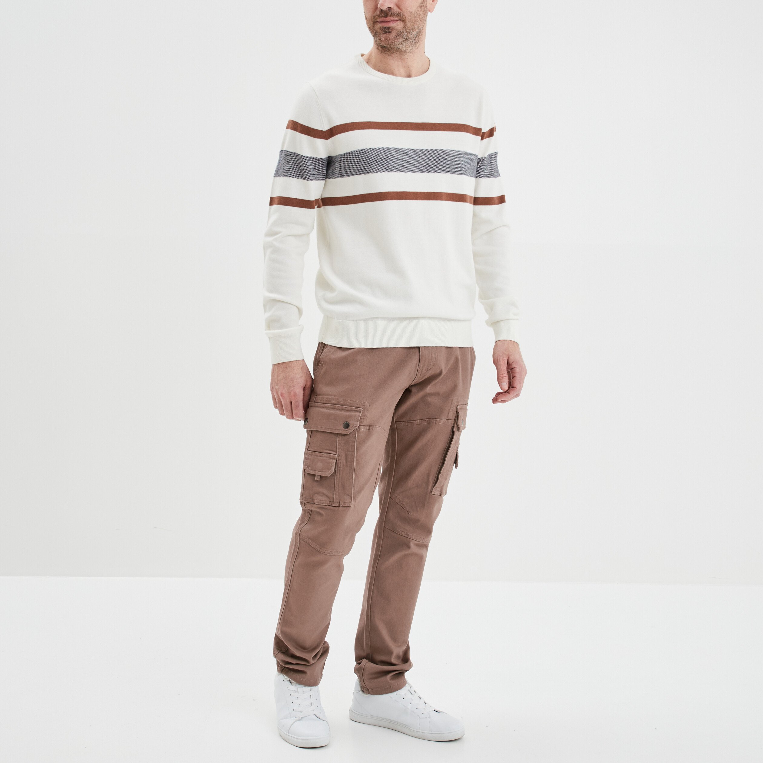 Pull col rond manches longues multicolore homme | La Halle