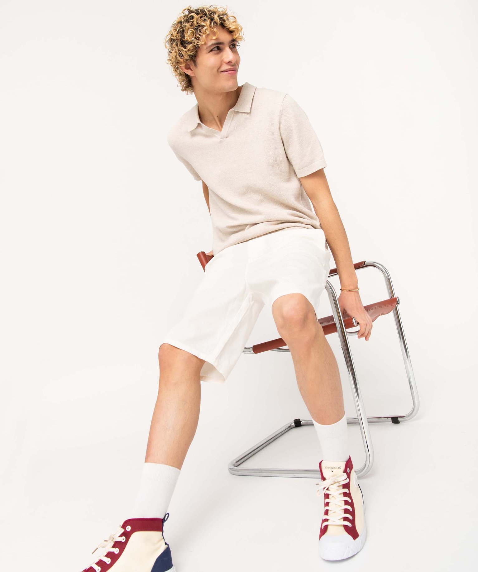 Bermuda homme coupe chino en lin mélangé ecru | GEMO
