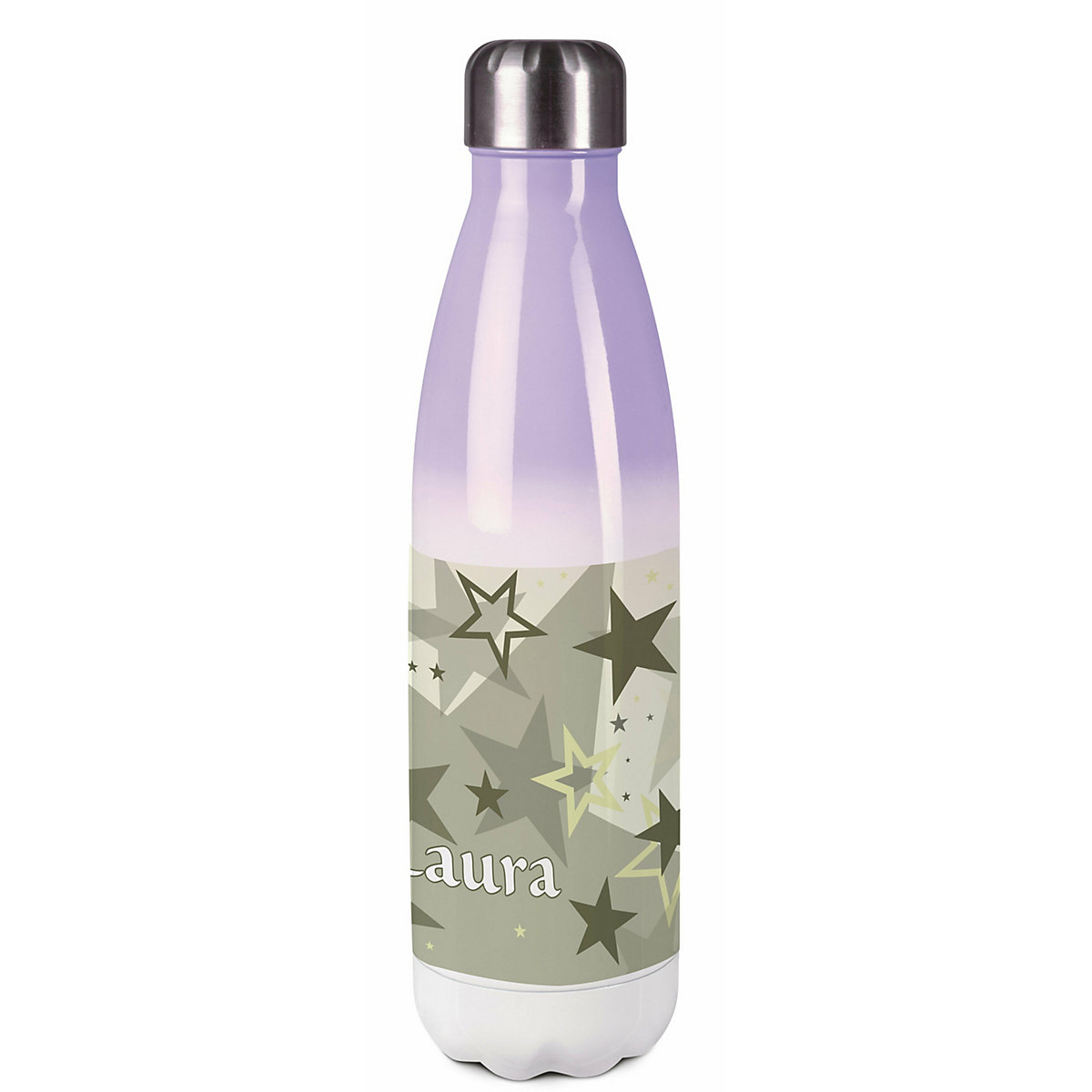 Edelstahl Kinder Thermoflasche / Trinkflasche bunt Sternenhimmel Farbe grau beige Spülmaschinenfest, Auslaufsicher, Bruchfest, Doppelwandig, Für Heißgetränke geeignet, Mit Deckel, Isoliert