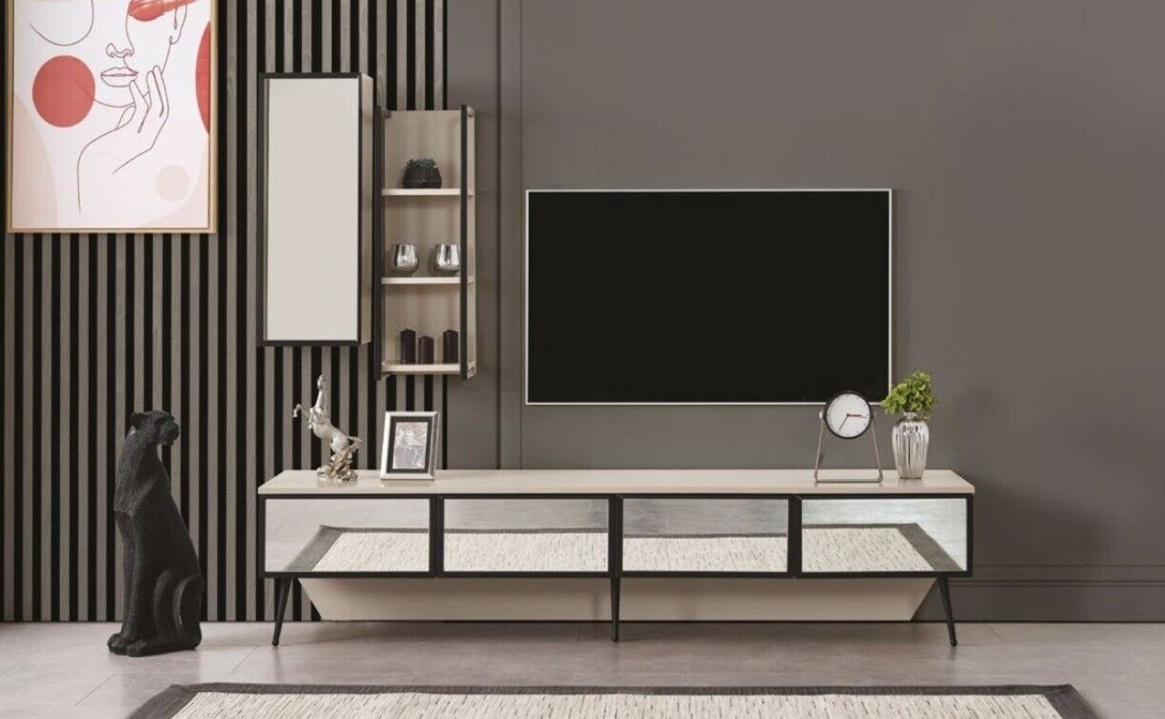 JVmoebel Wohnwand Luxus Wohnzimmer Set TV Ständer und 2x Wandschrank im weiß farbe, (3-St., 1x TV Ständer + 2x Wandschranke), Made in Europa