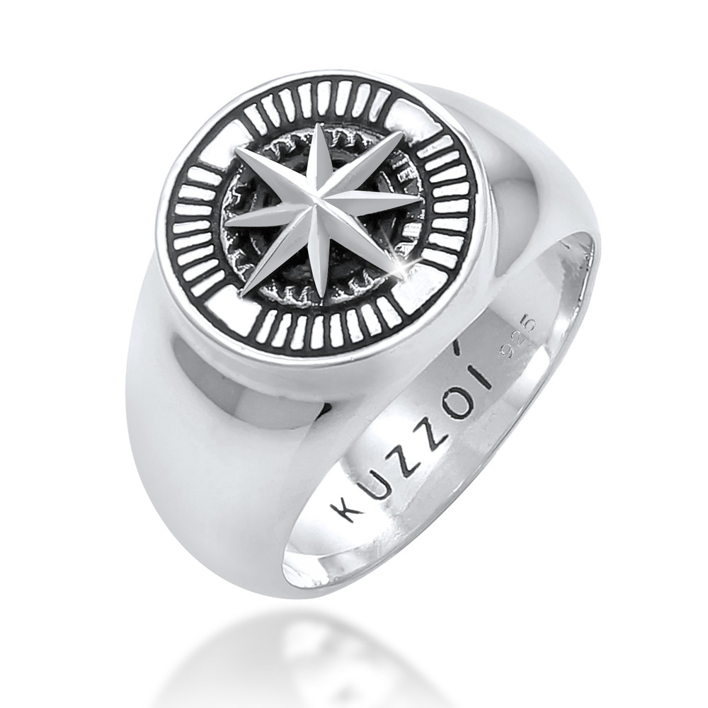 KUZZOI KUZZOI Bague Hommes sceau boussole vintage en argent sterling 925 Bague