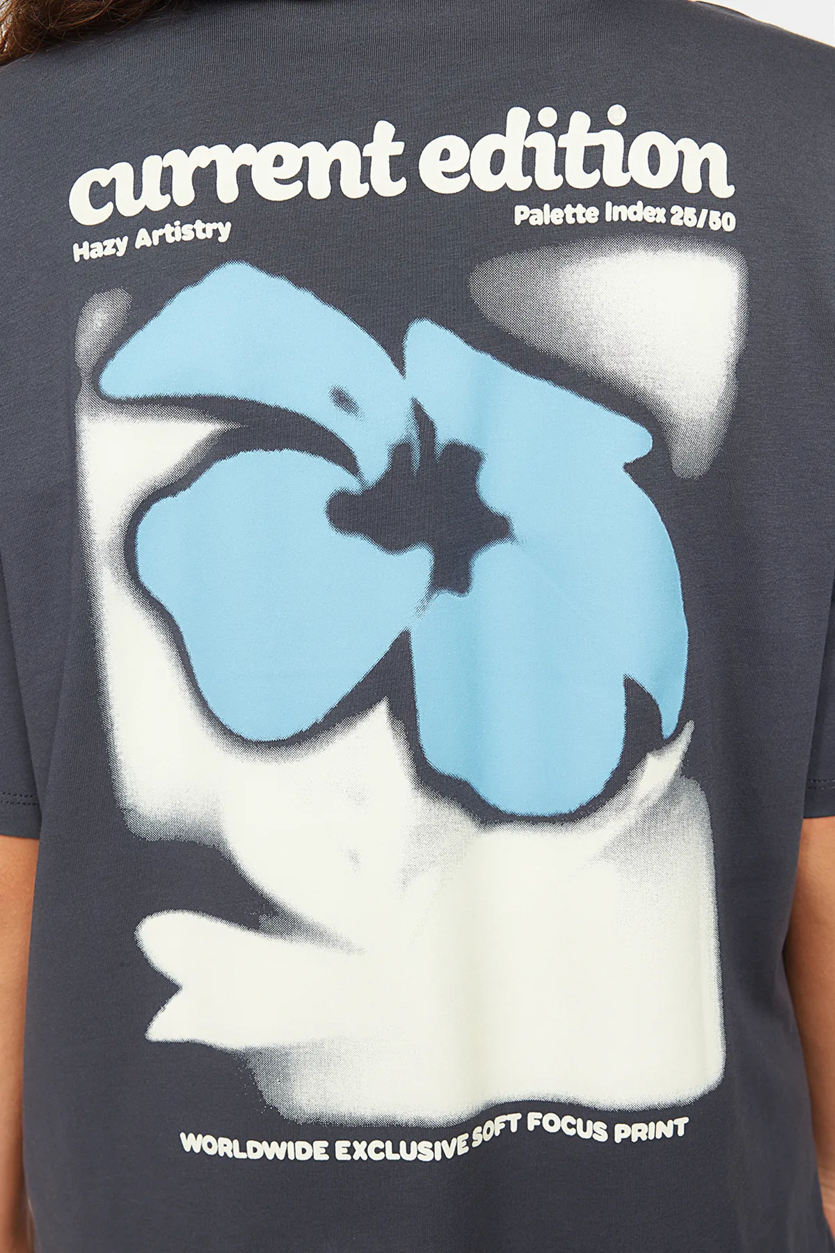 Trendyol Collection  Anthrazitfarbenes Strick-T-Shirt aus 100 % Baumwolle auf der Rückseite und der Vorderseite mit übergroßem/weitem Muster TWOSS24TS00056