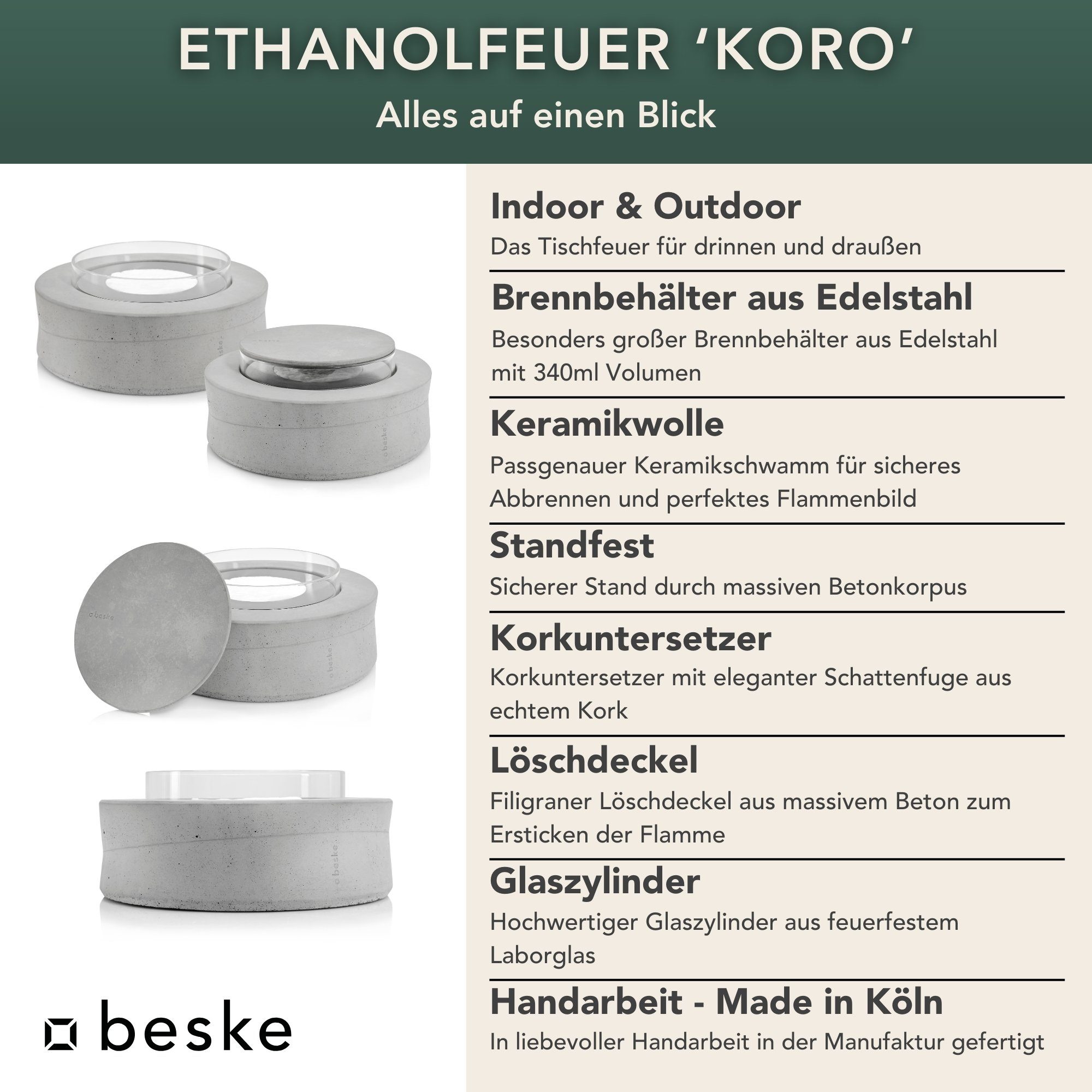 beske Dekokamin Ethanolfeuer 'Koro', Ø20cm