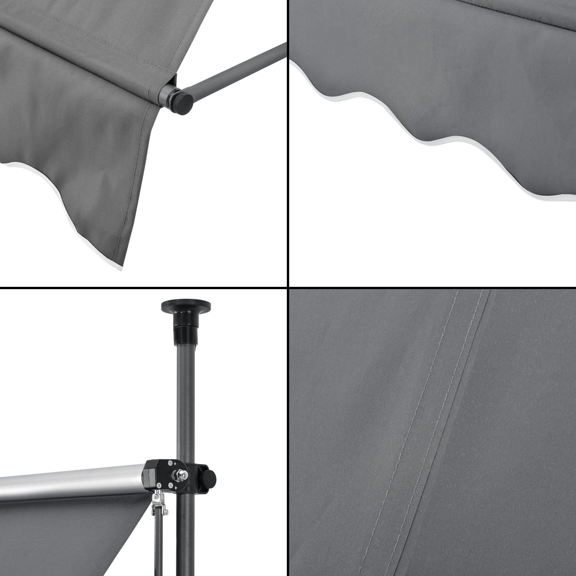 pro.tec Klemmmarkise Oeiras Sichtschutz 150x120x200-300cm ohne Bohren Mittelgrau