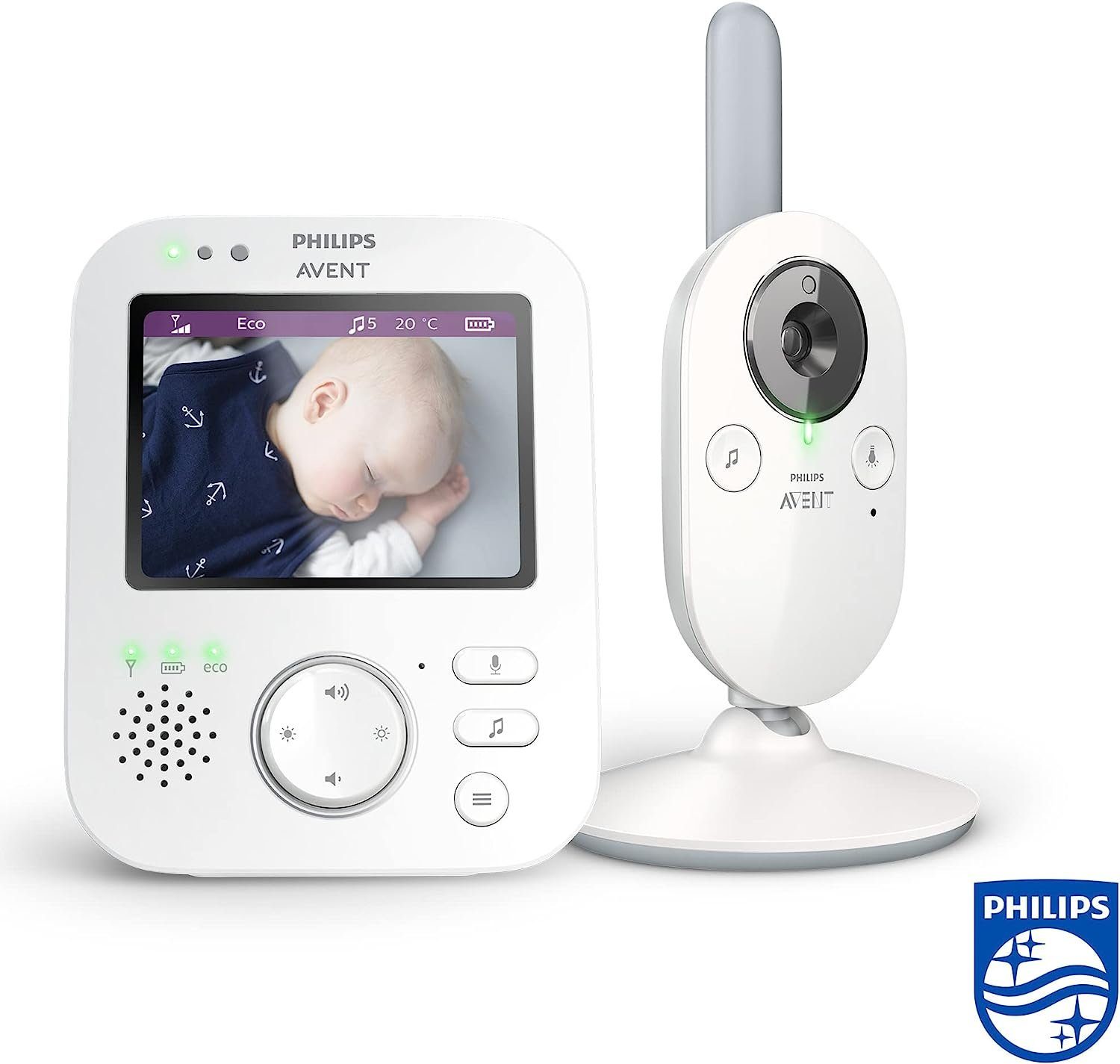 Philips Video-Babyphone Kinderkamera, Baby Kamera, Babyphone, FHSS-Technologie, Eco-Mode, Nachtsicht,300m Reichweite,Strahlungsarm, Audio-Überwachung, Mikrofon, Babykamera mit Monitor, Video Kamera, Halterung, Philips Avent, Babyphone mit kamera, Cam