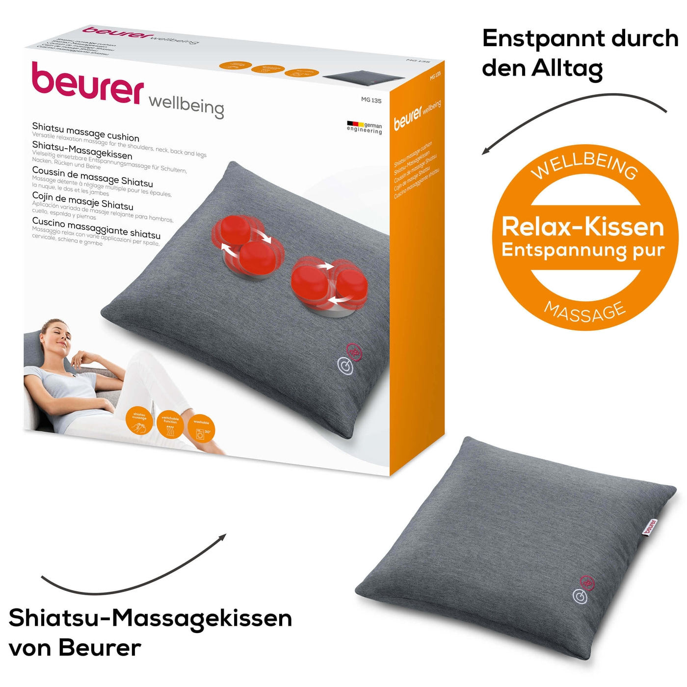 Beurer Shiatsu-Massagekissen MG 135-Massagekissen mit wohltuender Shiatsu-Entspannungsmassage & Wärmefunktion