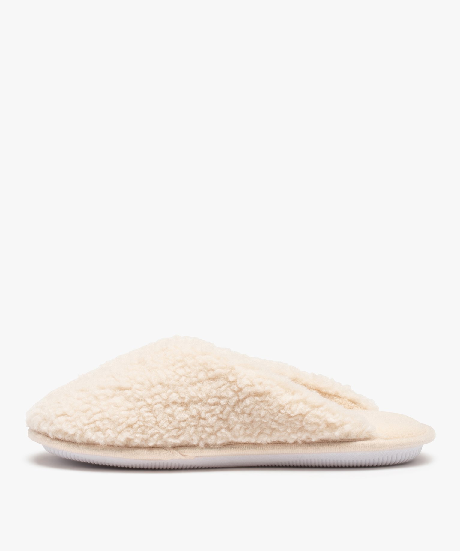 Chaussons femme mules plates unies en textile sherpa beige | GEMO