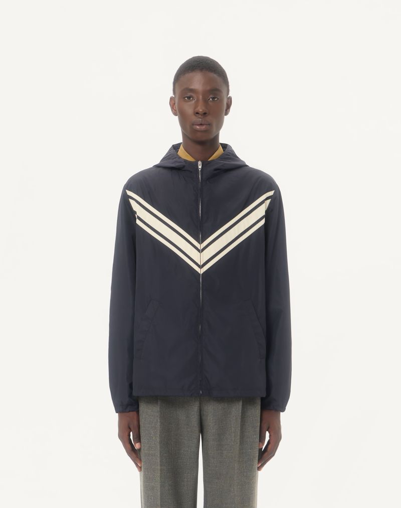Valentino lichtgewicht nylon windjack met capuchon en ingelegde V-vormige details