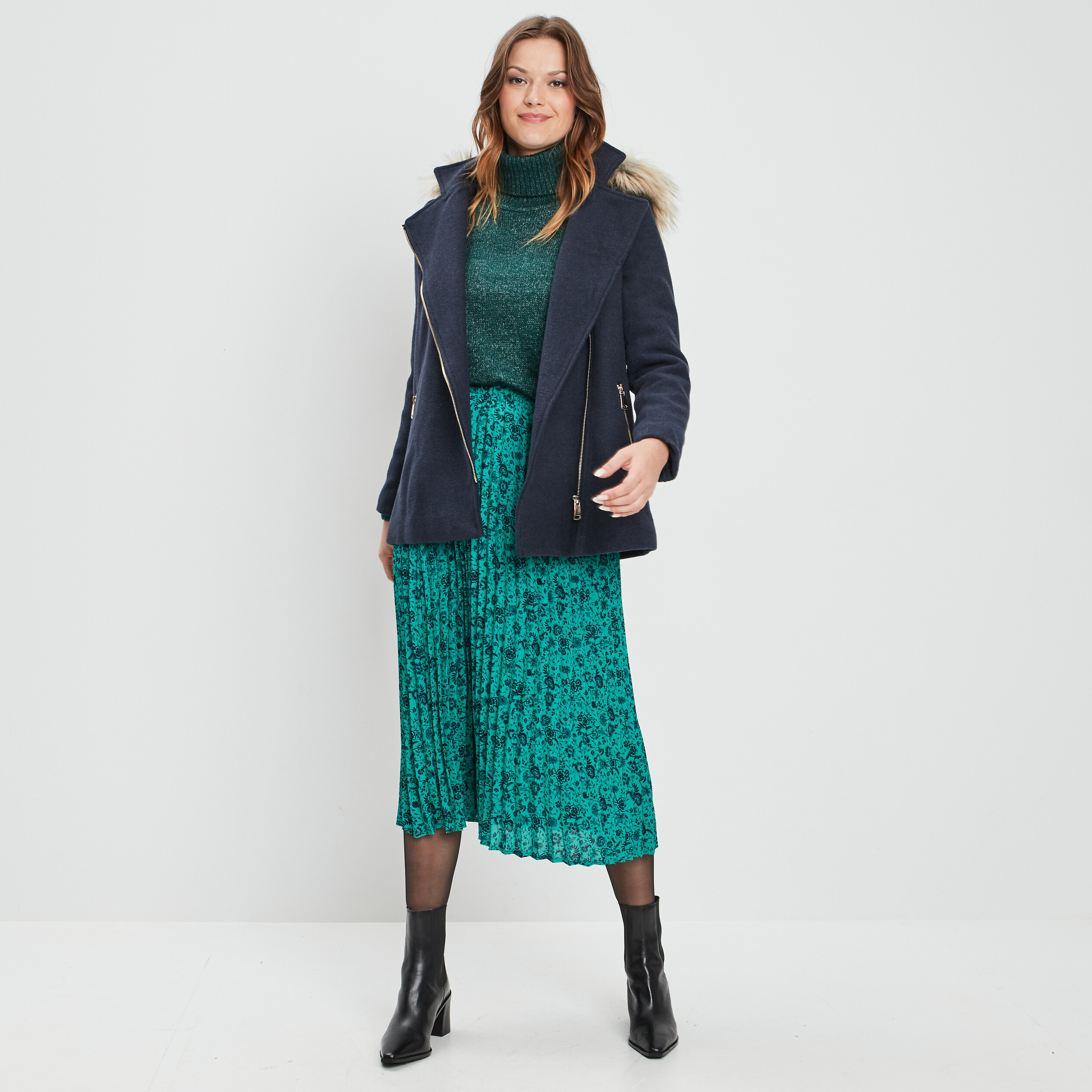 Pull col roulé vert foncé femme | La Halle