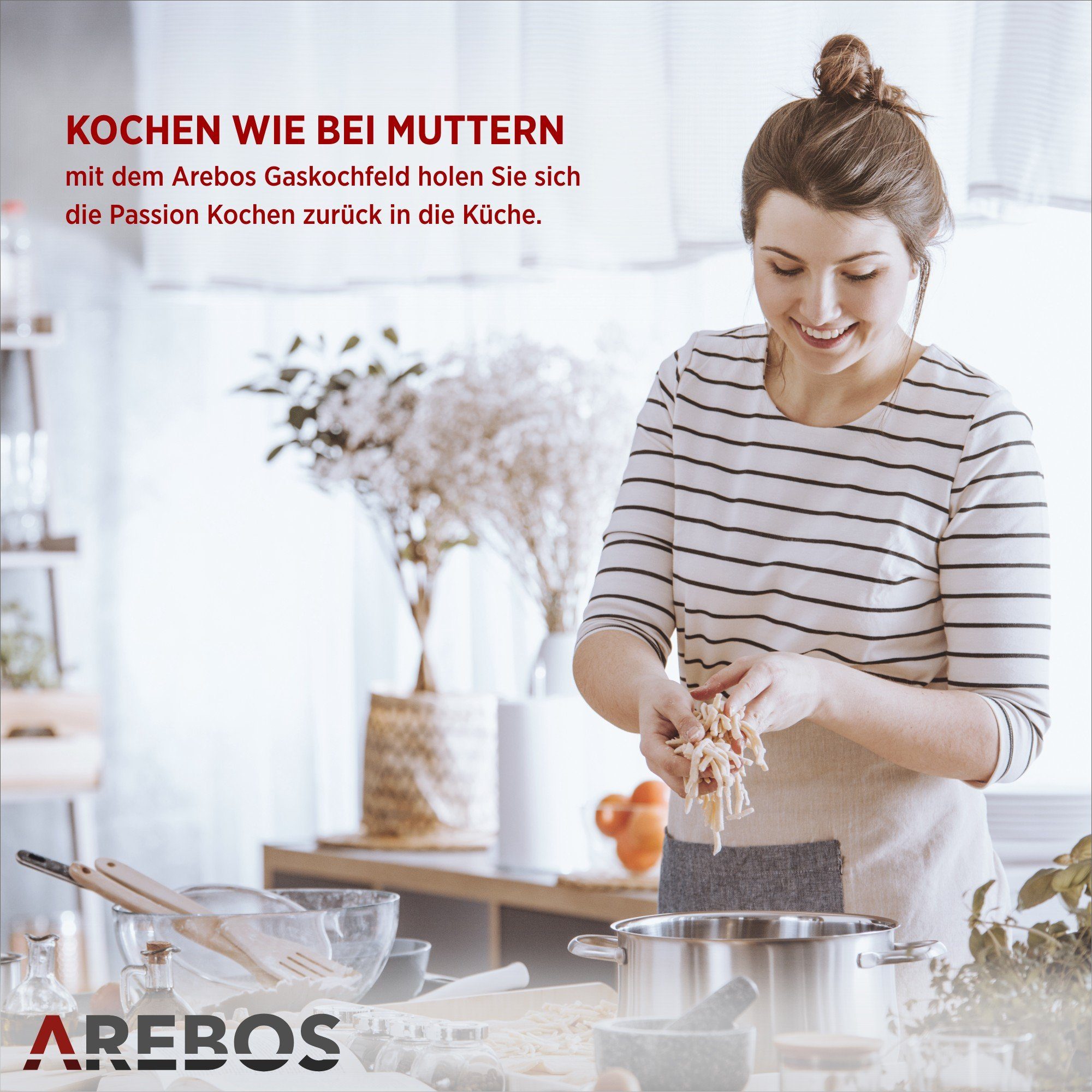 Arebos Gas-Kochfeld Gasherd AR-HE-GH70CM, Geeignet für Erdgas oder Propangas, Gasherd, Gaskocher