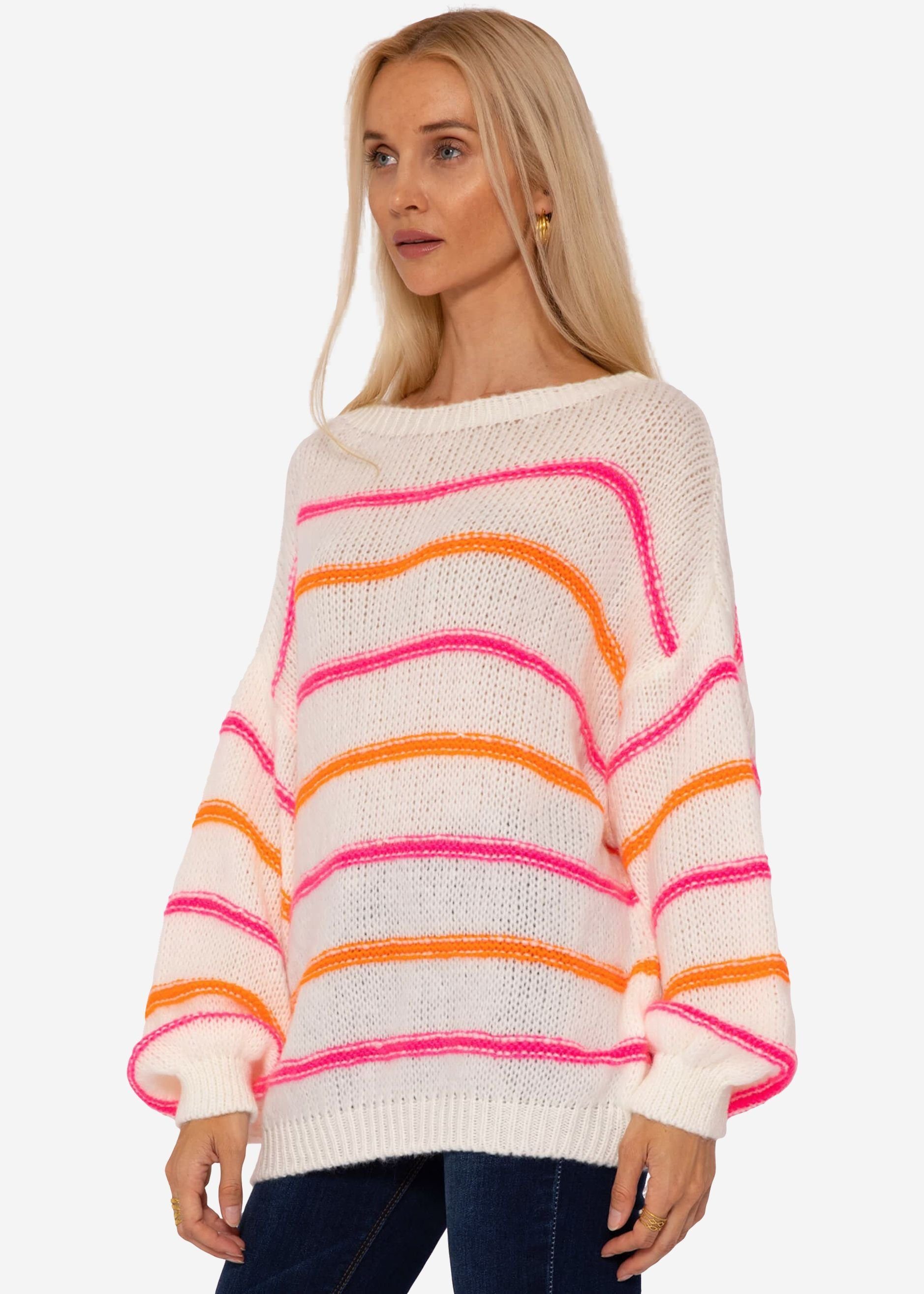 SASSYCLASSY Strickpullover Oversize Pullover Damen aus weichem Grobstrick Lässiger Strickpullover mit weitem Rundhalsausschnitt Made in Italy