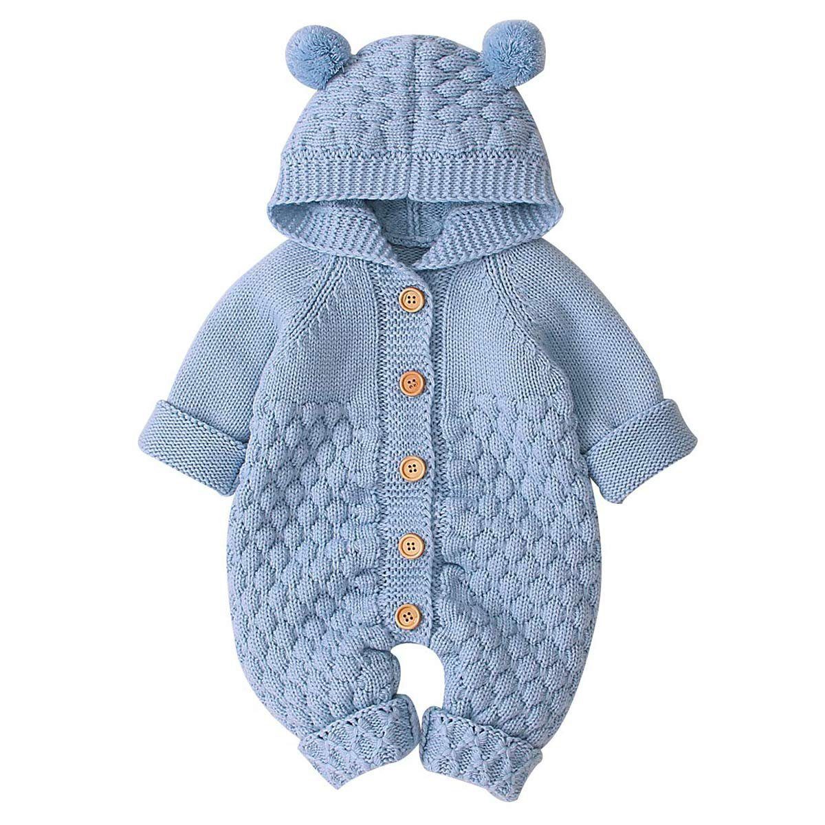 Haiaveng Strampler Baby-Ohr-Strick Overall mit Kapuze Winter Warmer
