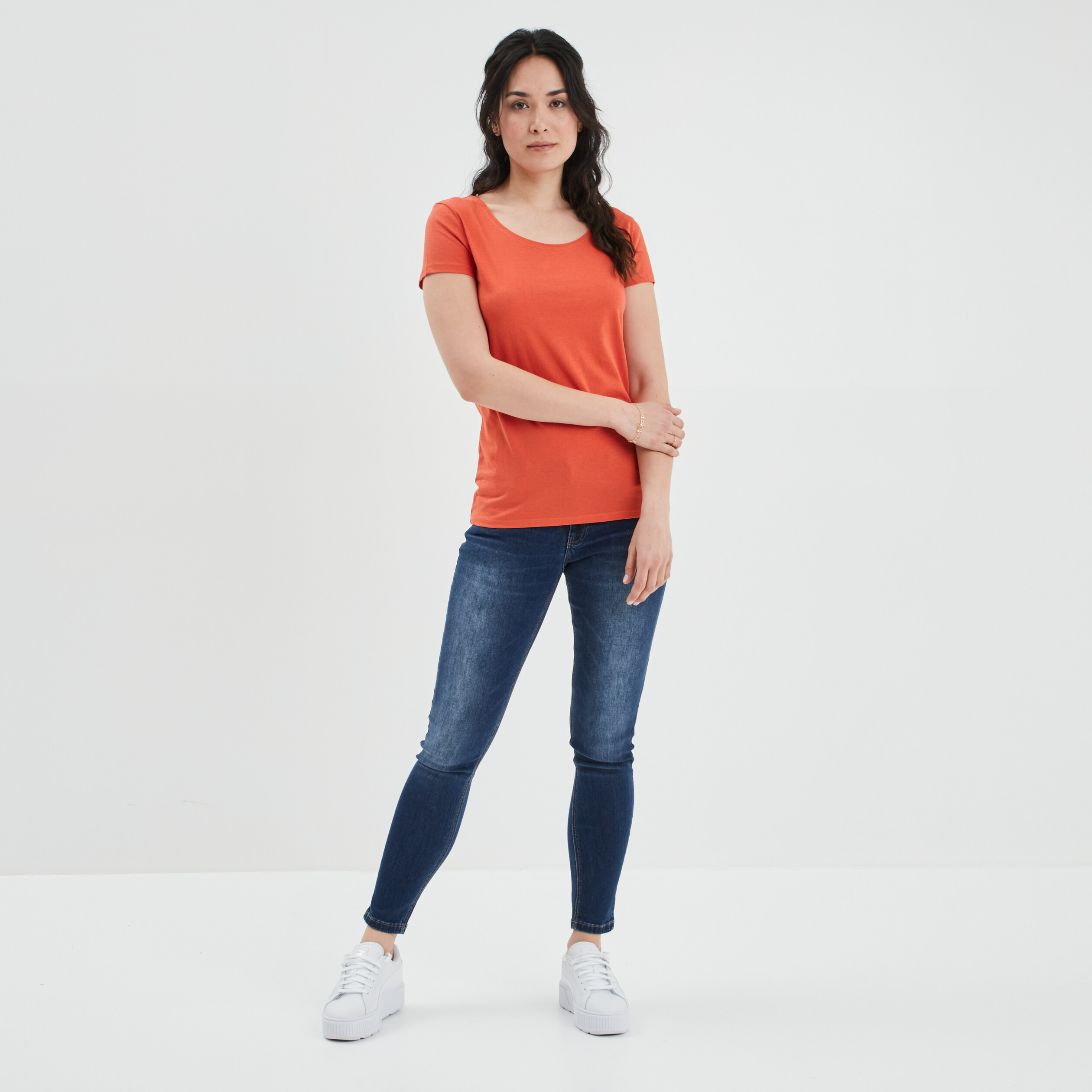 T-shirt manches courtes orange foncé femme | La Halle