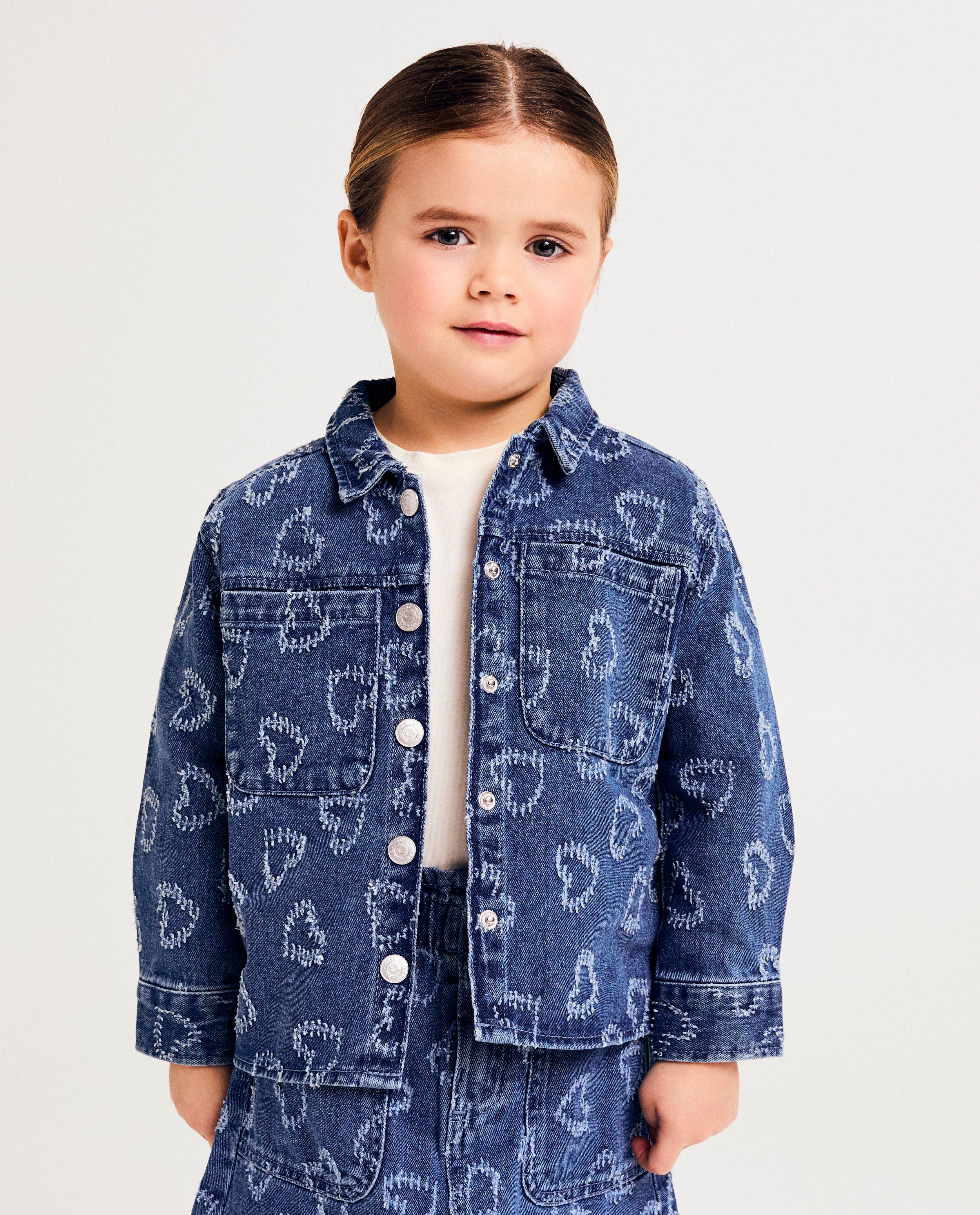 Cardigan din denim Milla Star cu model cu inimioare, croială supradimensionată, 92-134 albastru