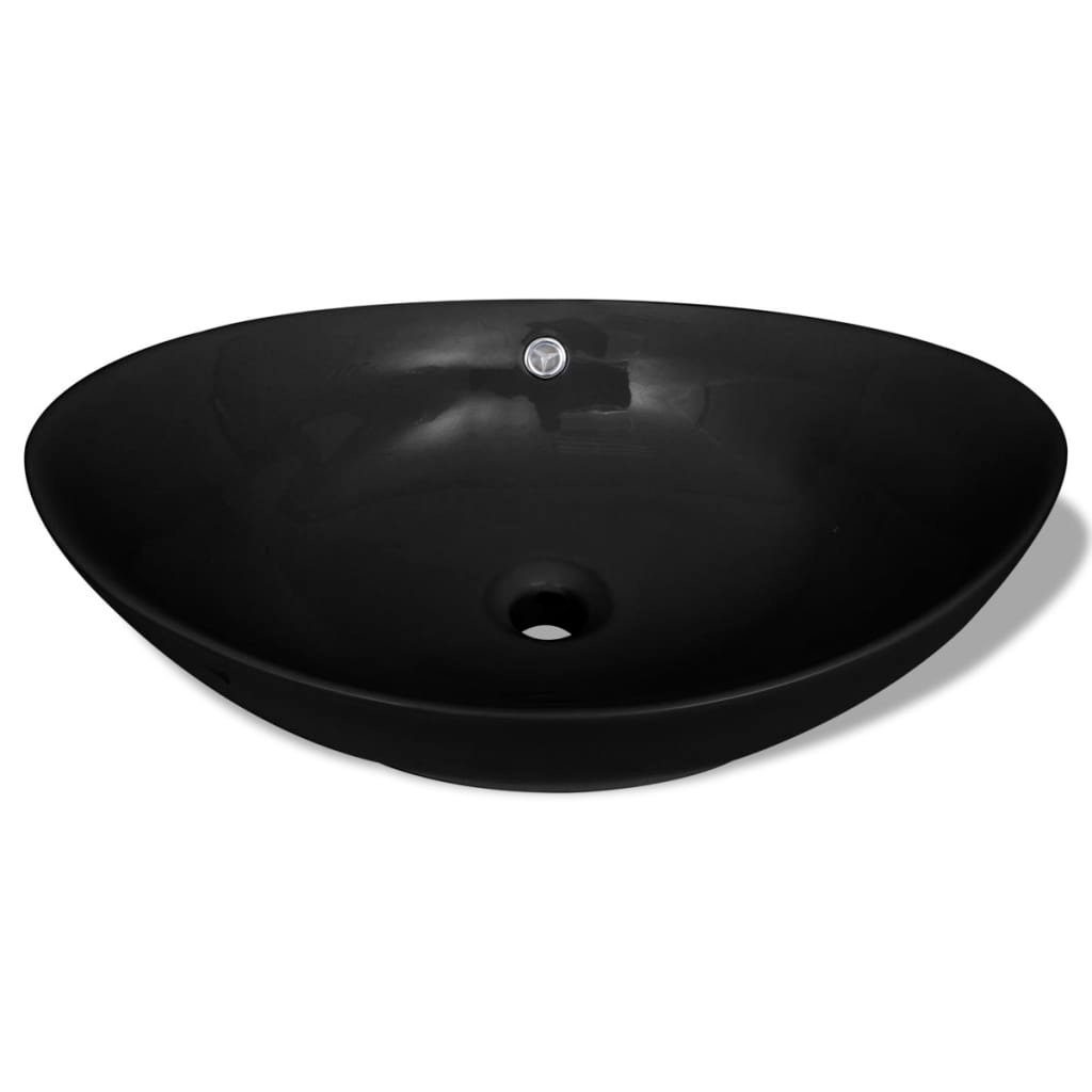 vidaXL Waschbecken Luxuriöses Keramik Waschbecken Oval Schwarz
