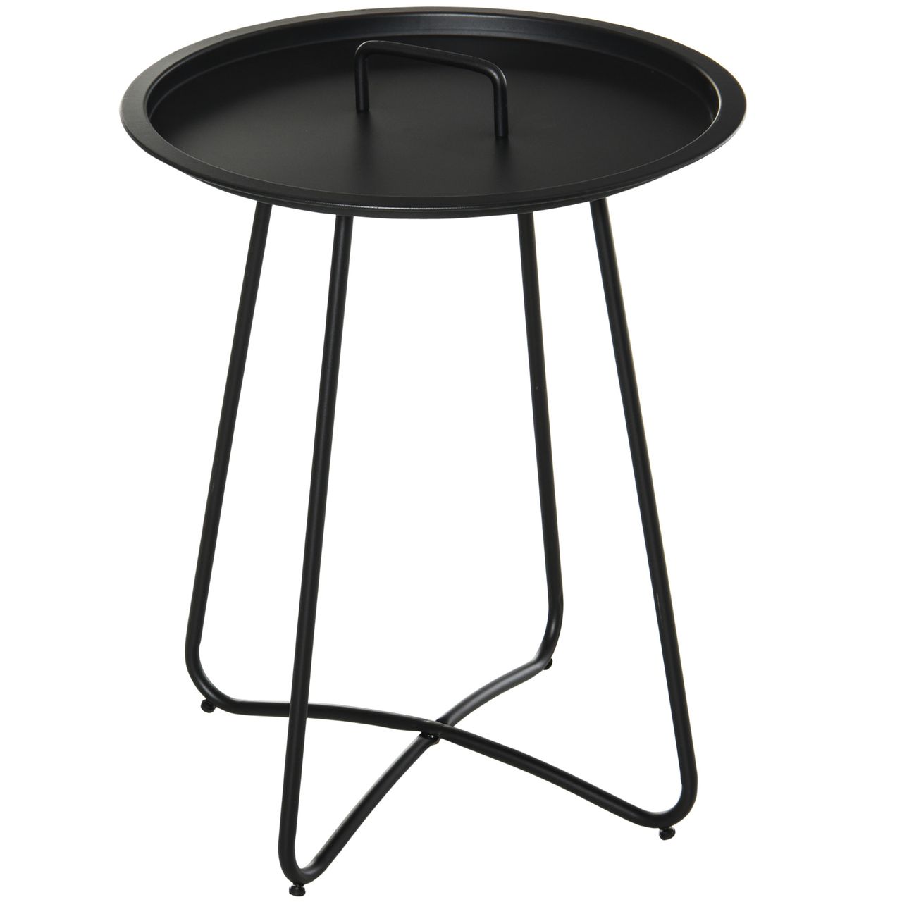 Outsunny Beistelltisch für Garten Couchtisch Kaffeetisch mit Tragegriff Wohnzimmer Metall Schwarz Ø46 x 56H cm