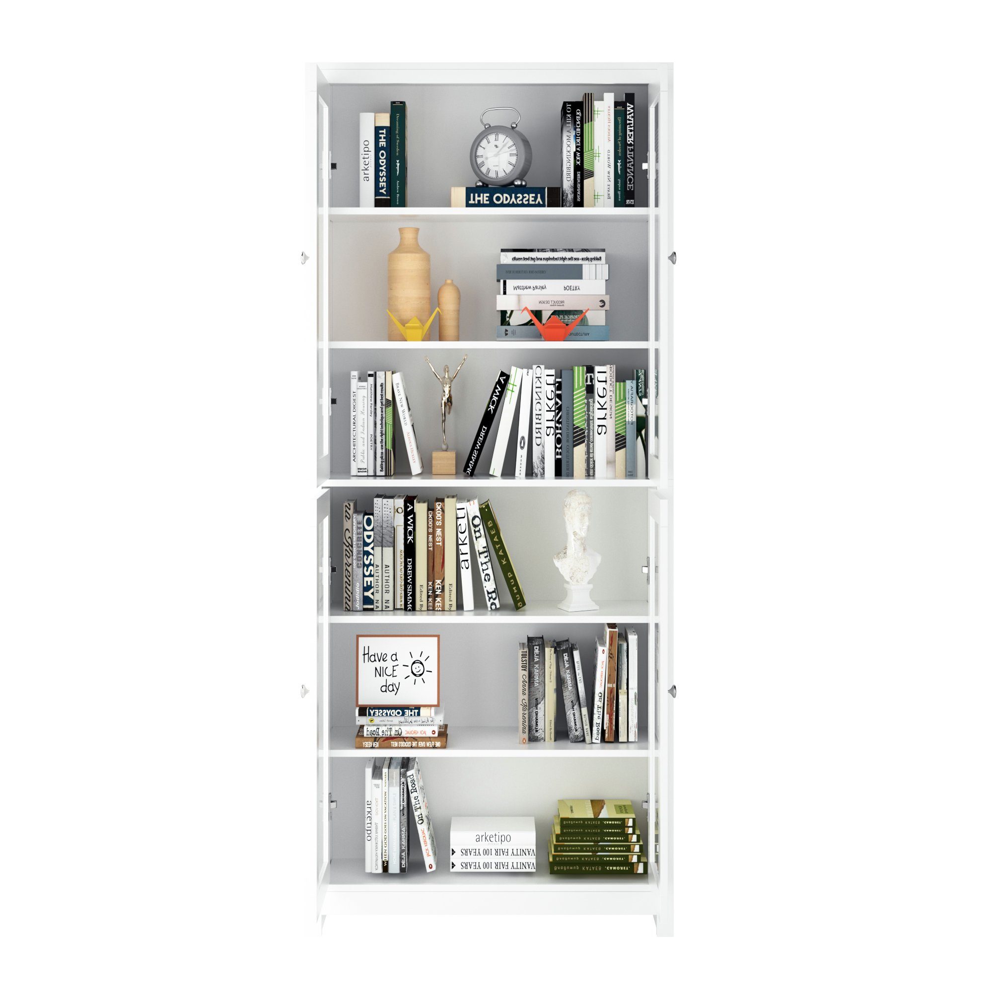 Homfa Hochschrank Vitrinenschrank, 190cm hoch Bücherschrank, mit Türen, Weiß