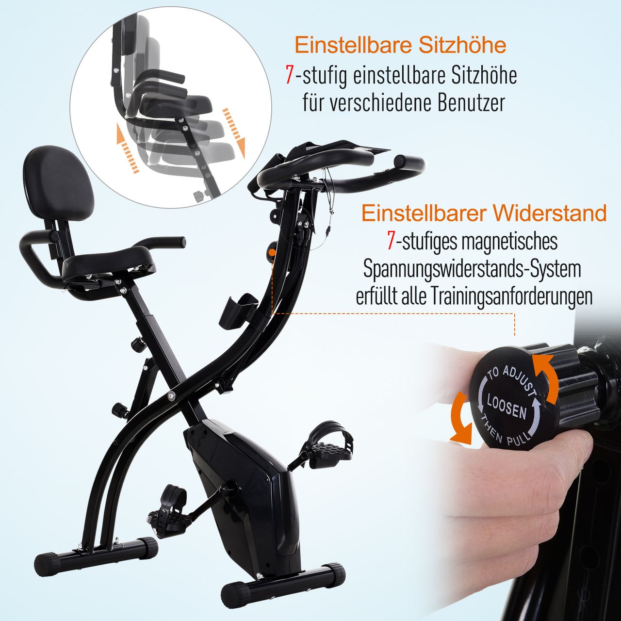 HOMCOM Heimtrainer X-Bike Fahrradtrainer LCD-Display klappbar Schwarz
