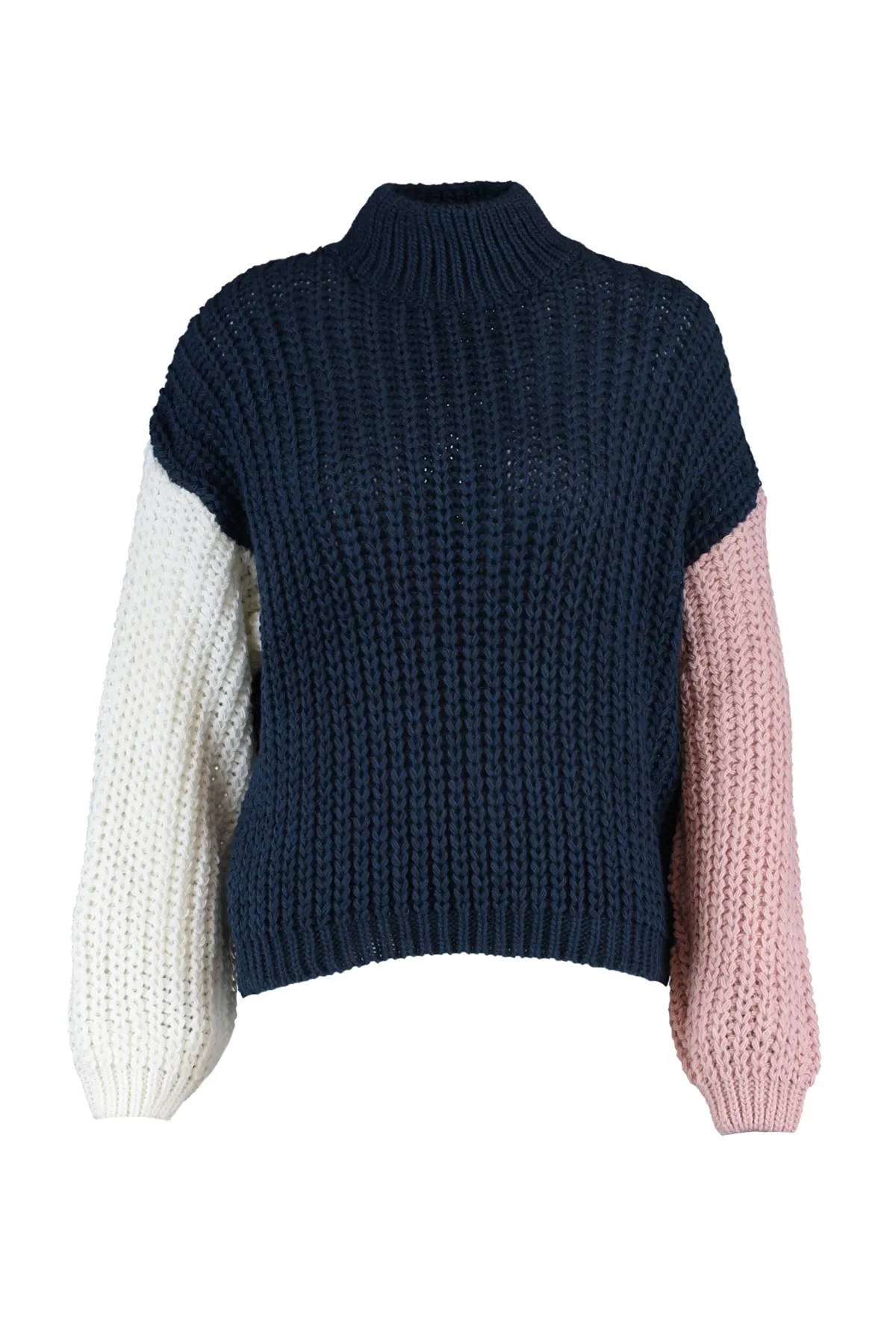 Trendyol Collection  Petrol – Weich strukturierter Strickpullover mit Farbblockdesign und weiter Passform TWOAW21KZ0271