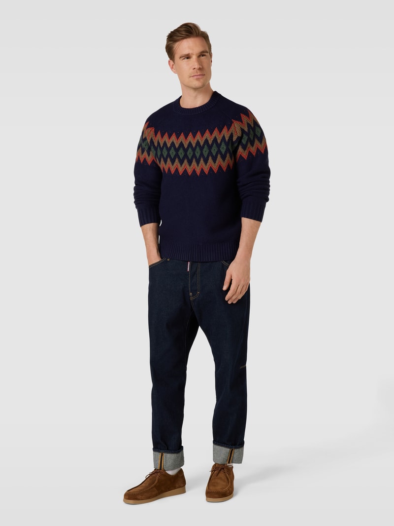 Strickpullover mit Norwegermuster Modell 'geo' in marineblau