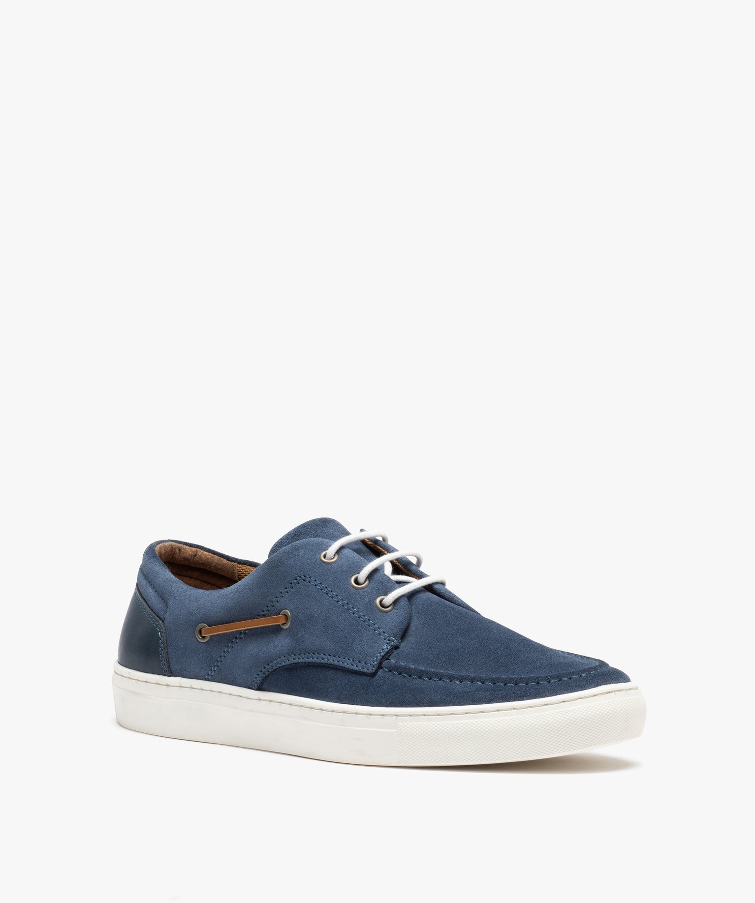 Chaussures bateau homme dessus en cuir uni à semelle contra... bleu | GEMO