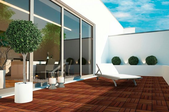 Gartenfreude Holzfliesen, Set, 10 St., 0,9 m², Akazienholz, wetterfest, mit Klickfunktion