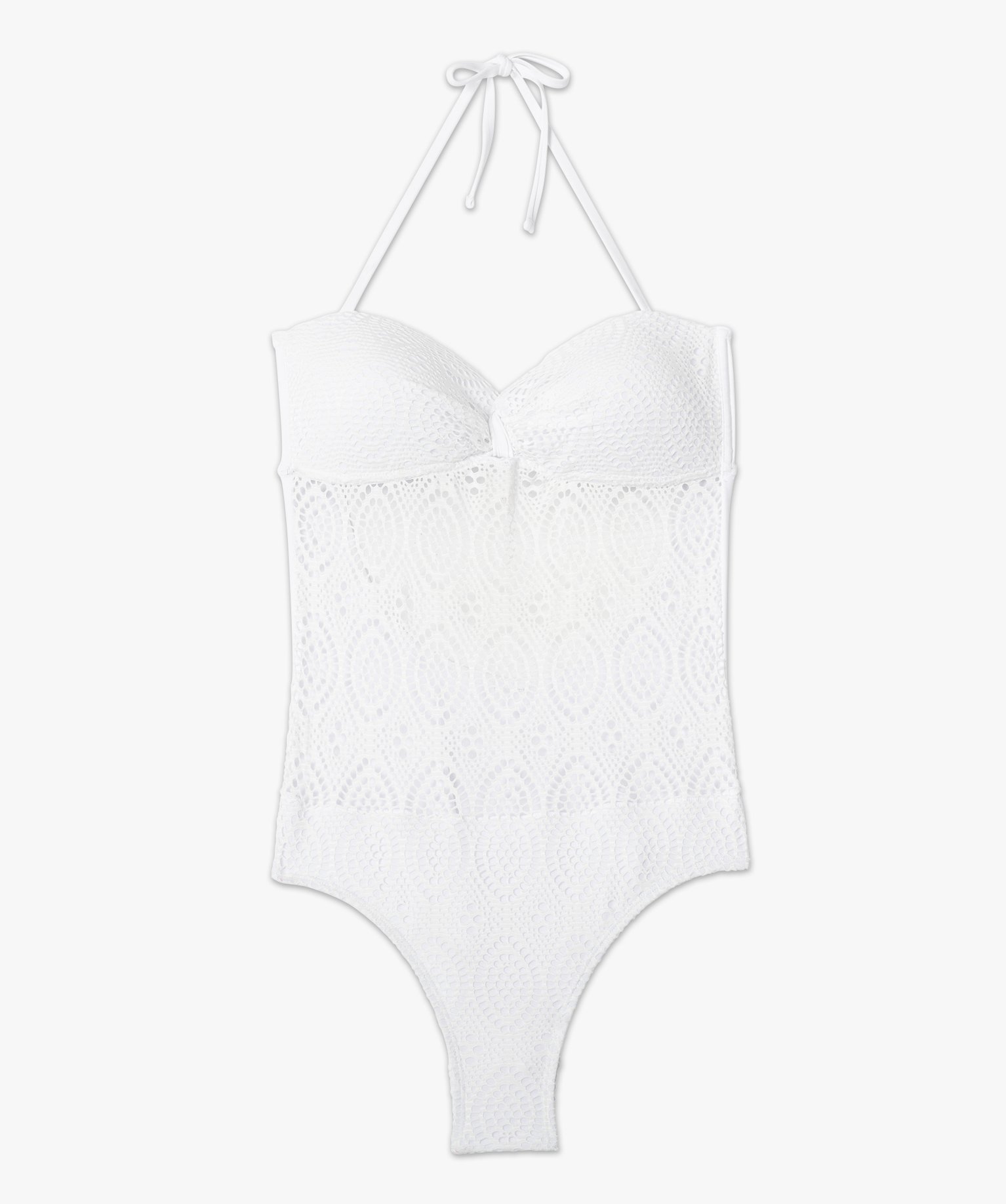 Maillot de bain femme une pièce en maille ajourée blanc | GEMO