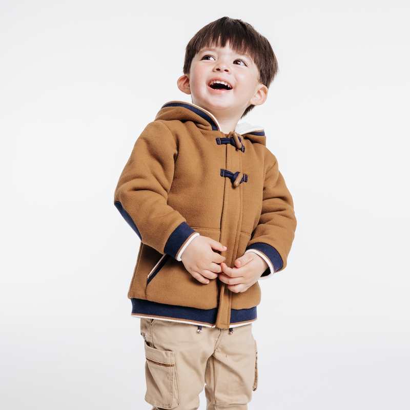 Manteau-pull maille fourré à capuche marron bébé garçon