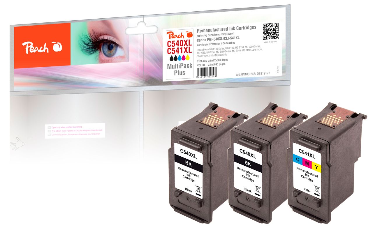 Peach SparPackPl. Druckköpfe ersetzt Canon PG-540XLBK*2, CL-541XLC