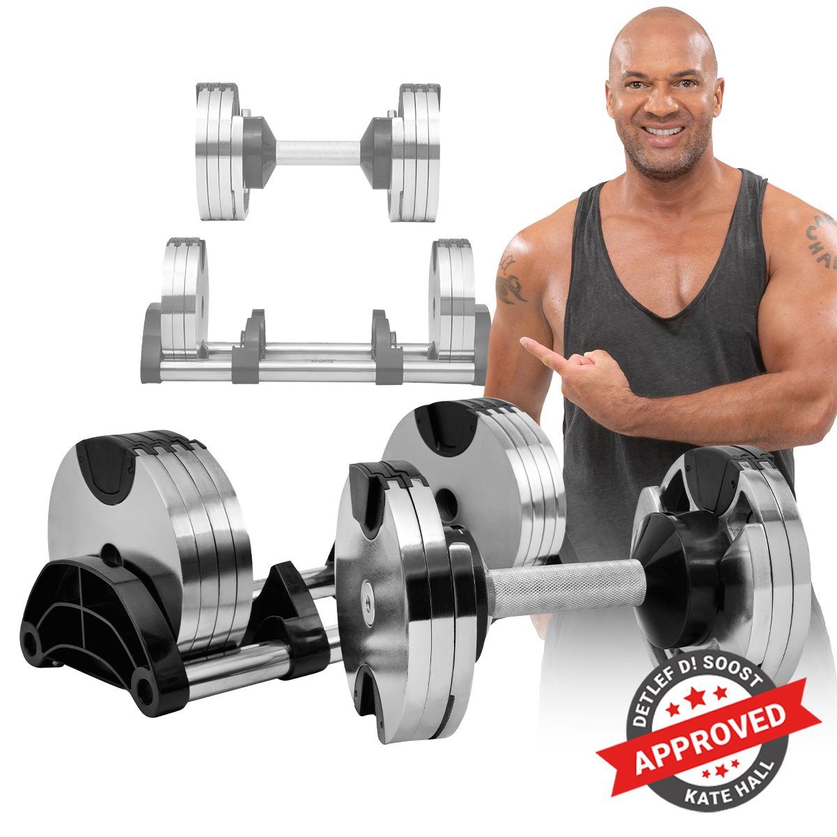 Miweba Sports Kurzhantel verstellbares Fitness Hantel Set VH100 inkl. Gestell, (Packung, 12 Gewichtsstufen, 2 – 24 kg, funktionales Verschluss-System, Stahl, Chrom Optik, platzsparend, Krafttraining, Muskelaufbau, Sport, Workout, Kurzhantelset), 12-i