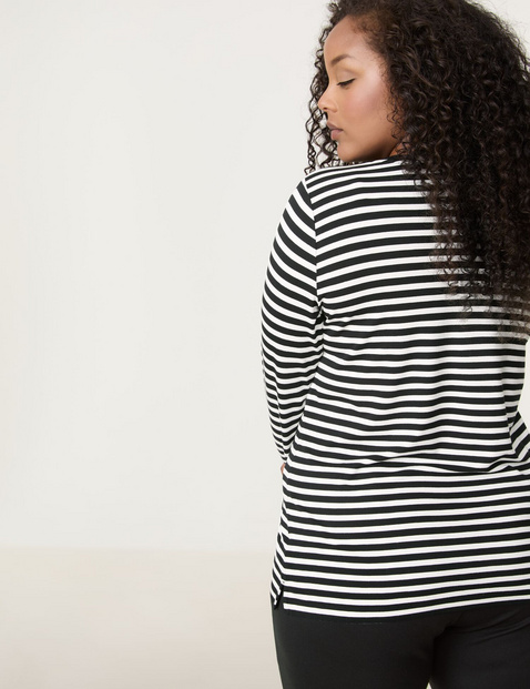 Geringeltes Longsleeve mit Ziersteinen