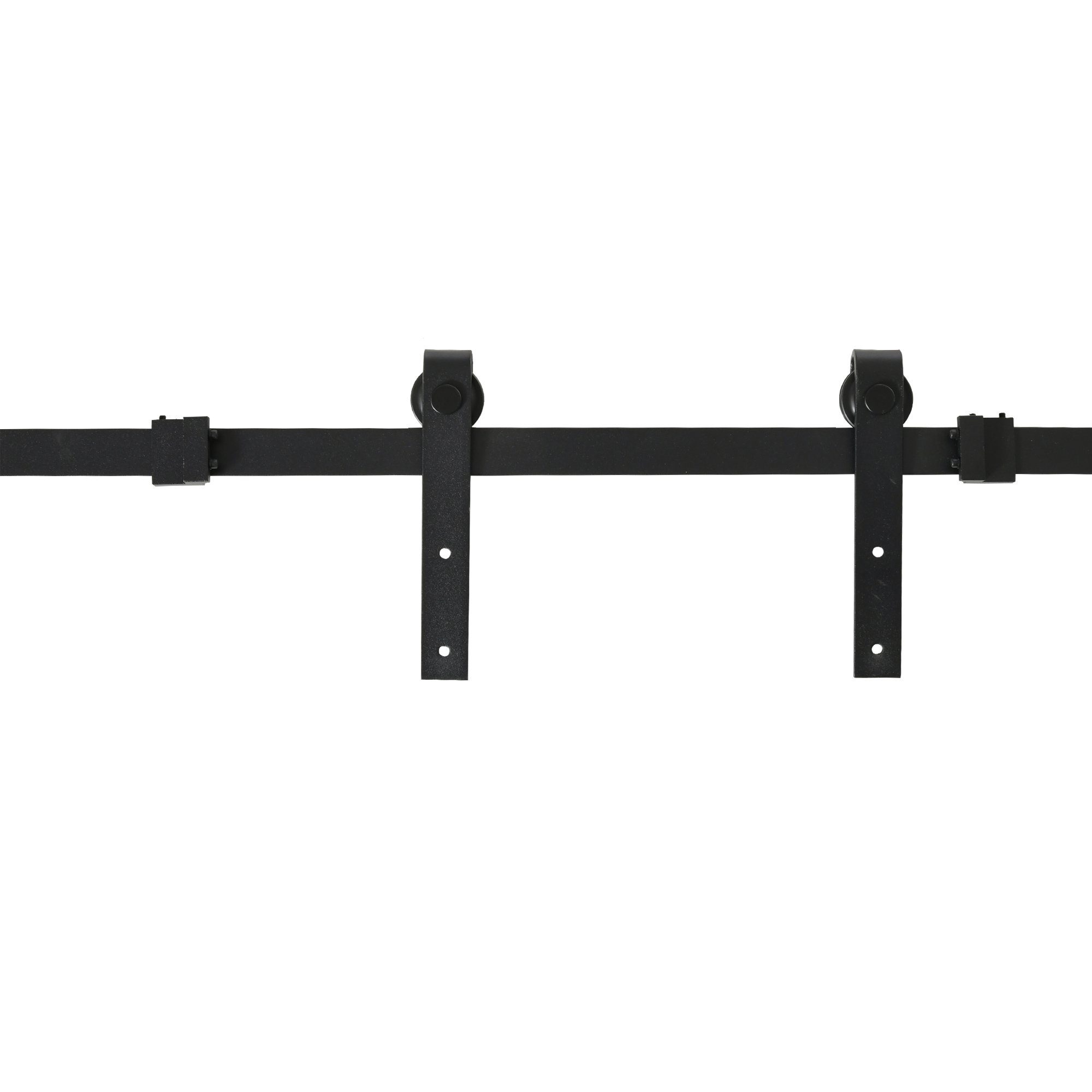 HOMCOM Türbeschlag Schiebetor (Set, 6 St., Schiebetürsystem), Laufschiene für doppelte Holztüren Kohlenstoffstahl Schwarz