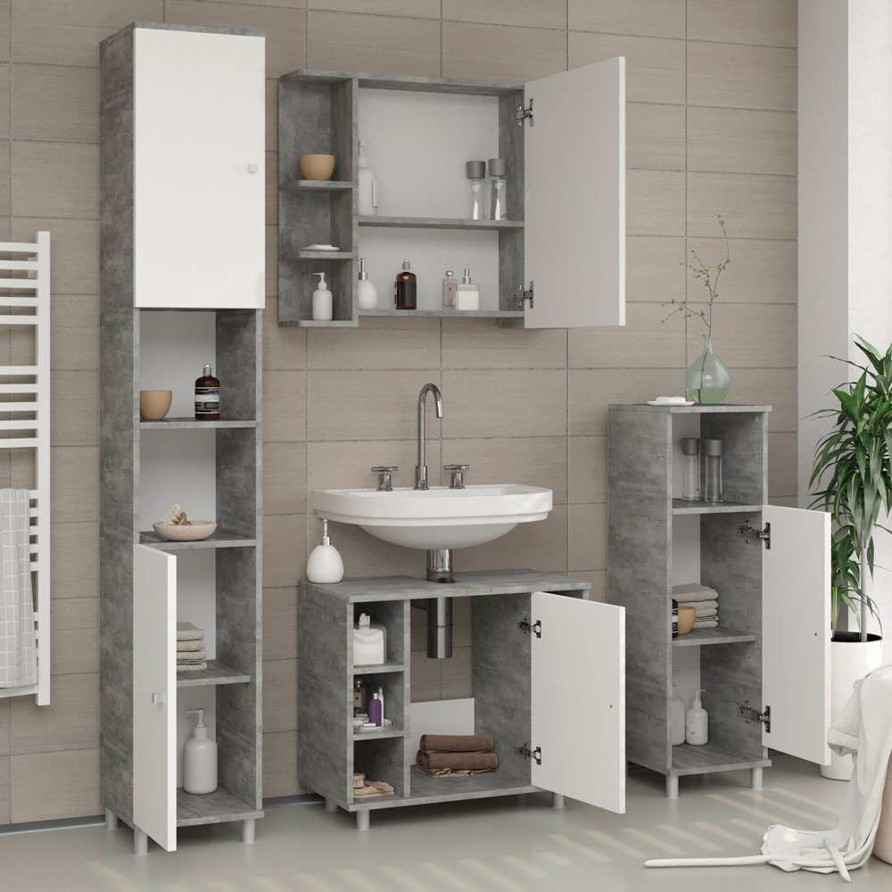 Vicco Badmöbel-Set Badezimmerset FYNN Beton Set 4, (4-er Set, 4-St., 4-er Set)