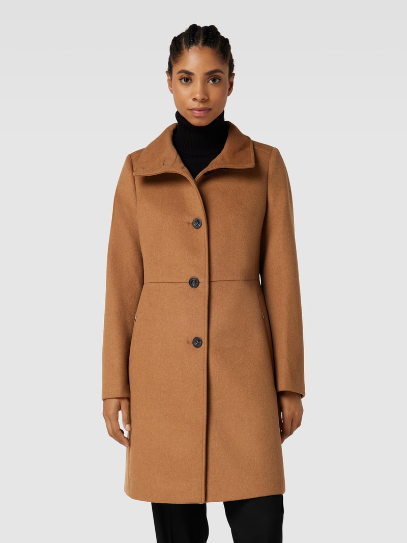 Mantel aus Lanawoll-Mix mit Stehkragen in camel