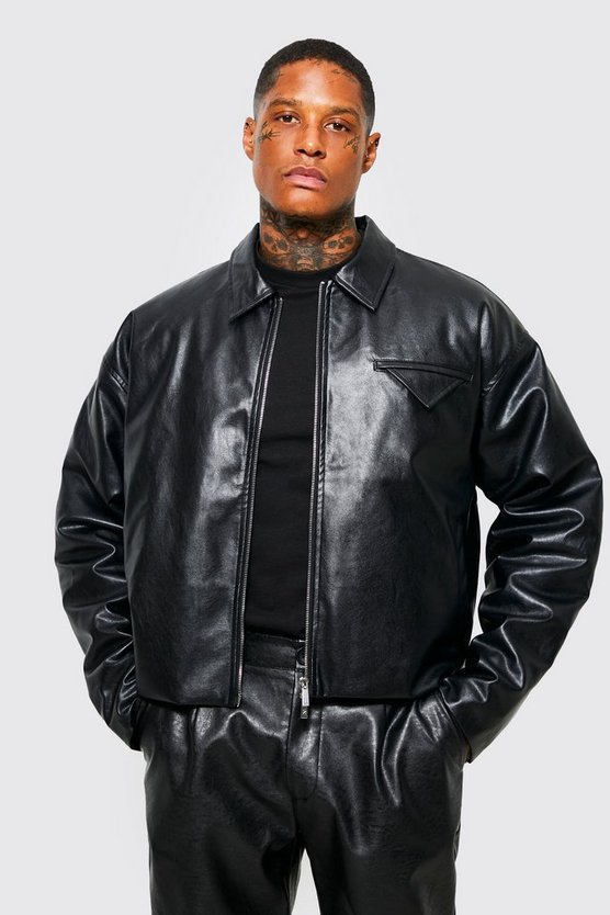 Kastige PU Harrington-Jacke